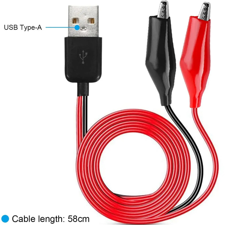 1pc Alligator Clip to USB Cable Copper Test Leads Power Supply Circuit Testing