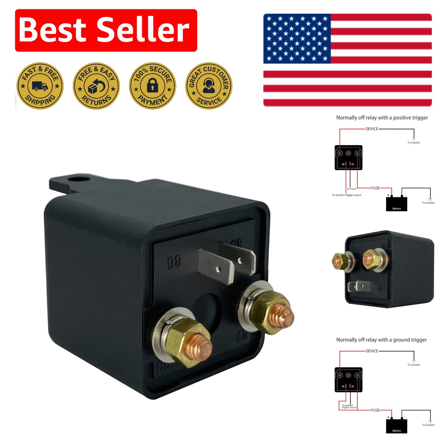 Heavy-Duty 200A 12V Relay with Overload Protection – SPST 4-Pin Terminal