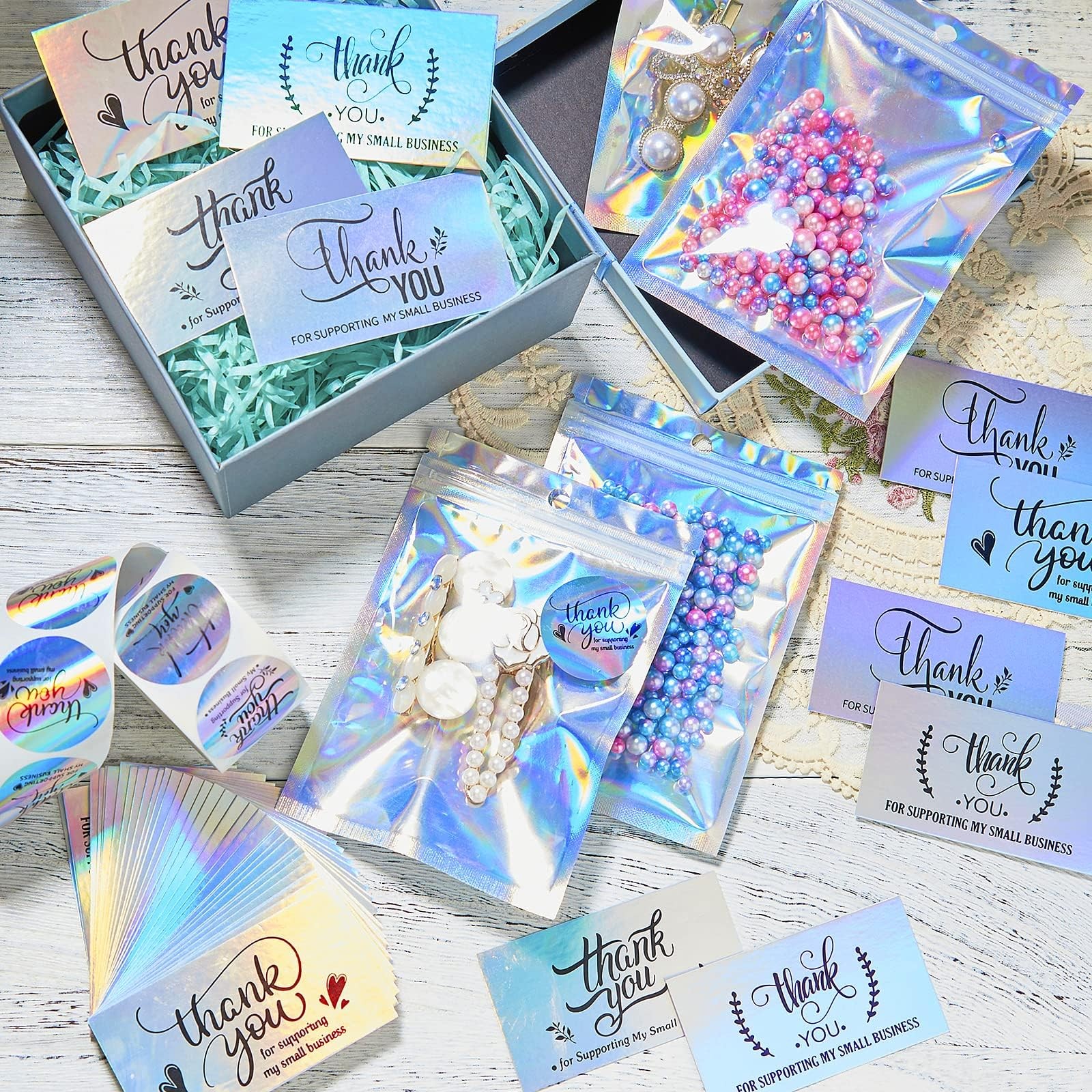 Jutieuo 620Pcs Thank You Cards and Stickers for 1.5 inches, Holographic