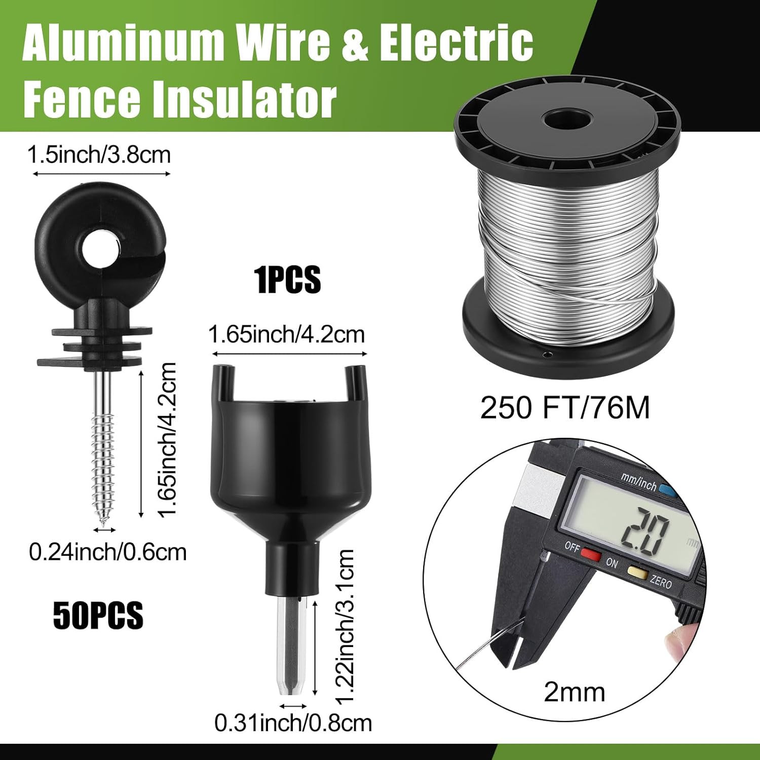 2-Mile 5000V 0.1Joule Electric Fence for Preventing Animals Intruding, 50 Black