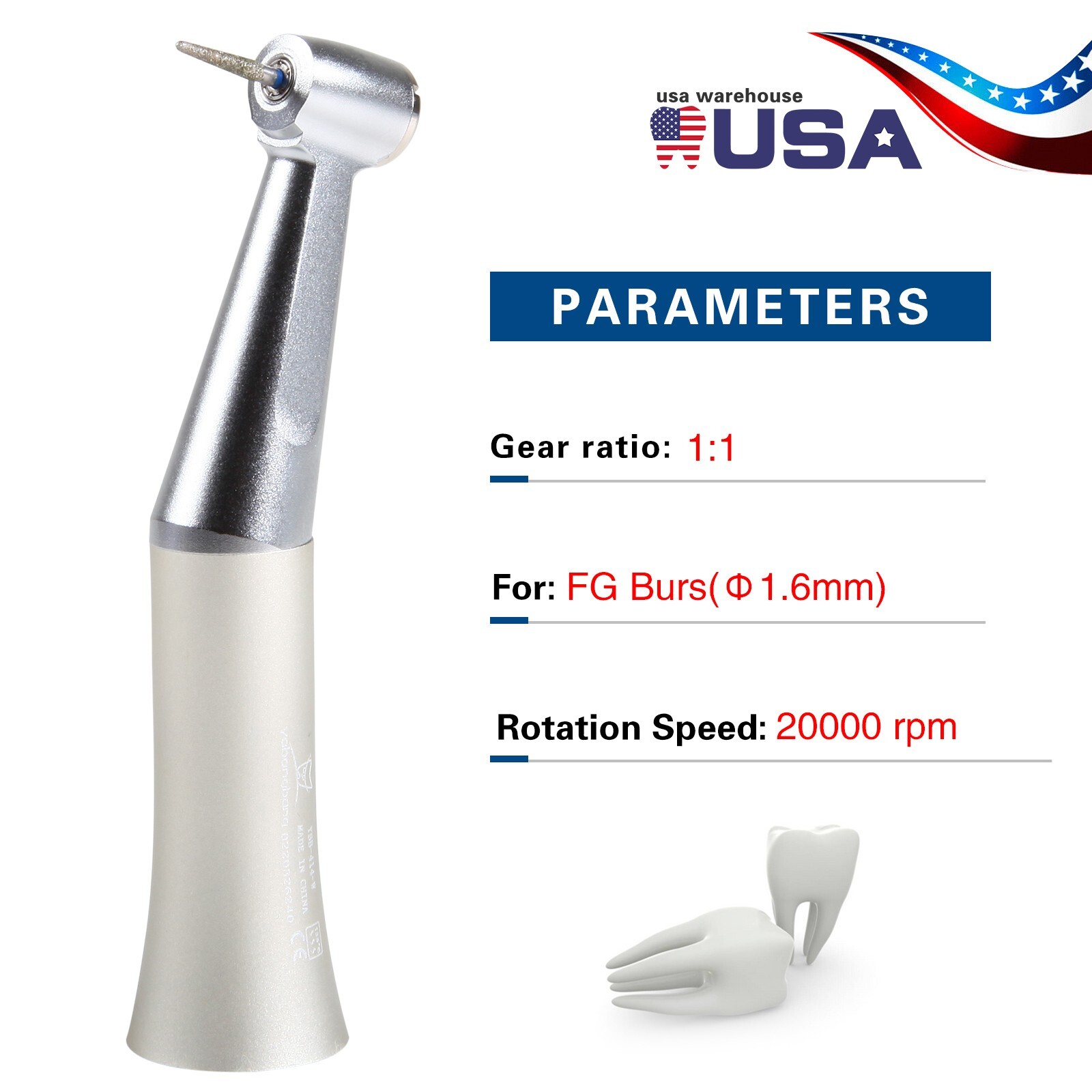 Low Speed Contra Angle Handpiece Push Fit FG 1.6mm Burs E-type Dental