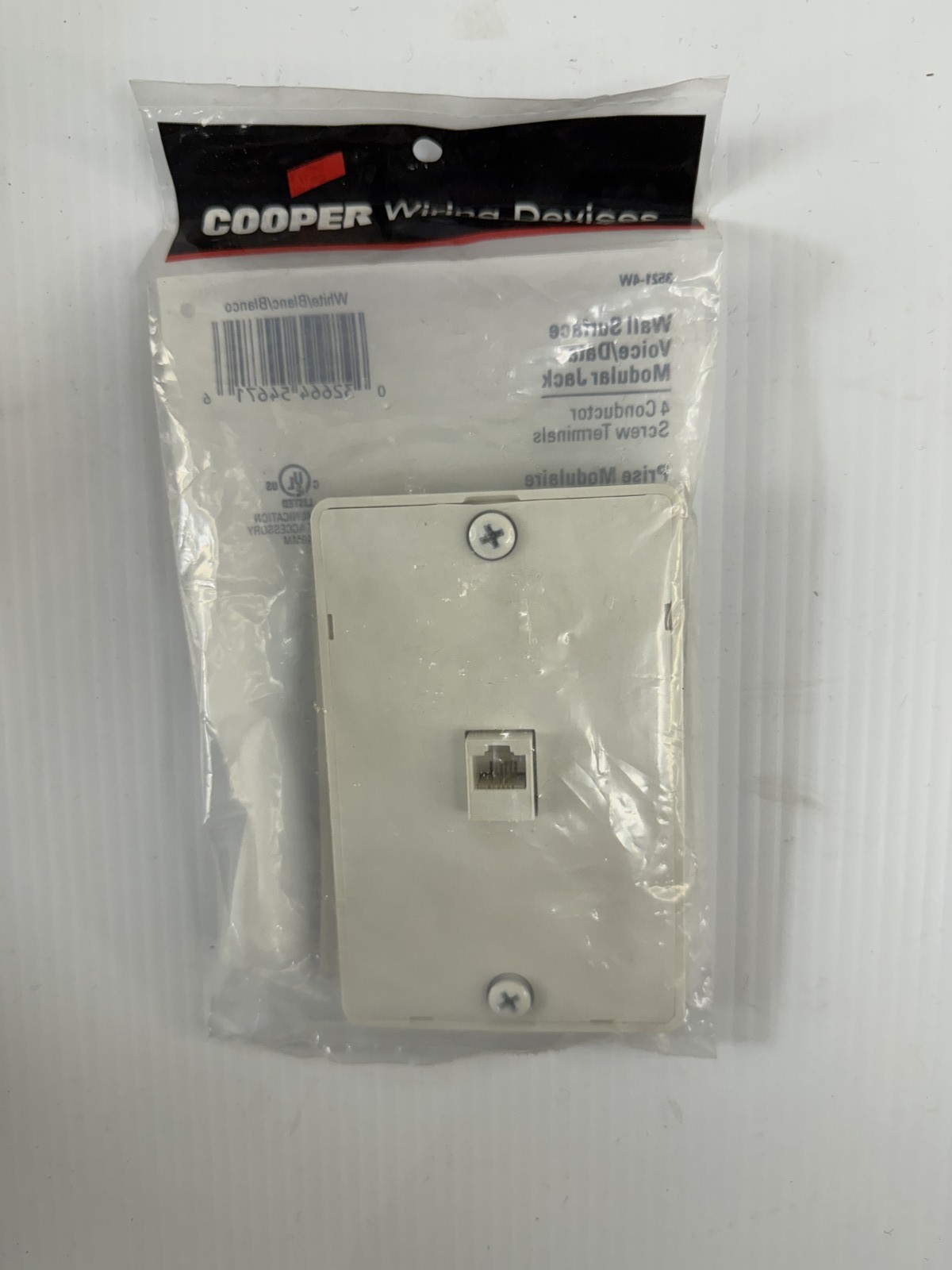 Cooper Wiring Wall Surface Voice/Data Modular Jack 3521-4W Lot of 6