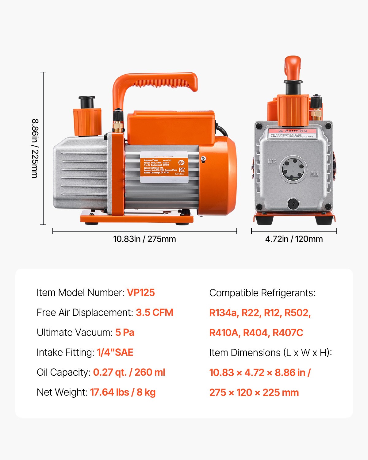 3.5 CFM HVAC Single Stage Rotary Vane Vacuum Pump and Manifold Gauge Kit