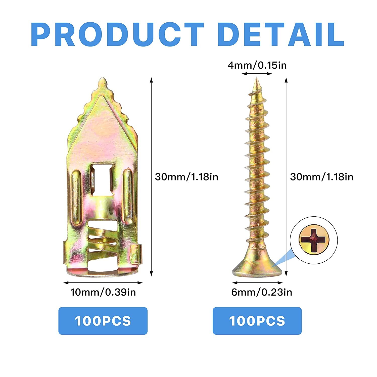 50x Drywall Self Drilling Anchors Screws Wall Anchor Expansion Hooks Heavy Duty