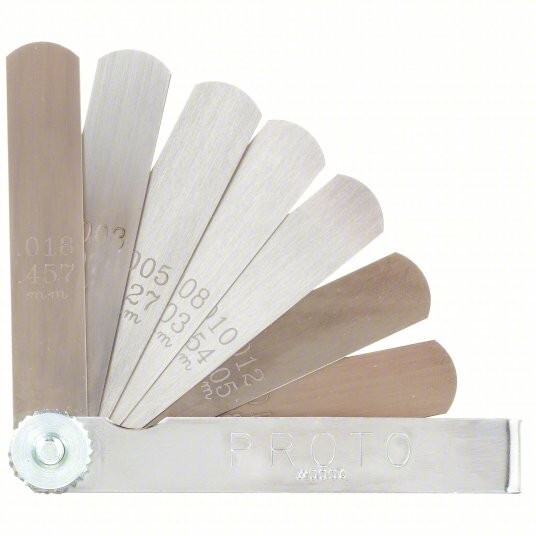 PROTO Feeler Gauge Set: Inch, 9 Feeler Blades, 0.003 in to 0.018 in Thick Range