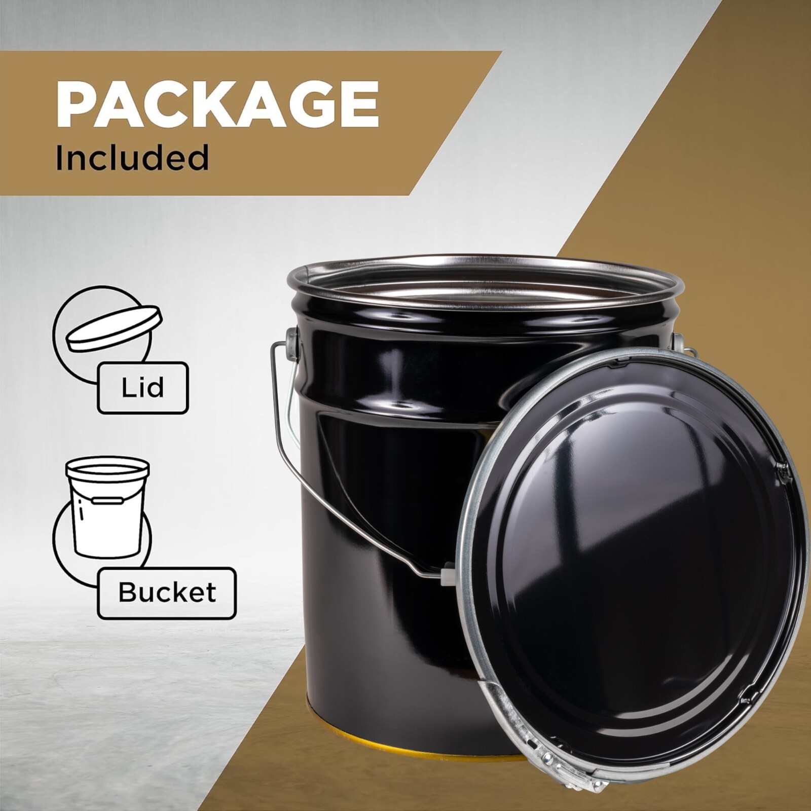 5 Gallon Black Metal Bucket & Lid Heavy Duty Durable Pails and Lids