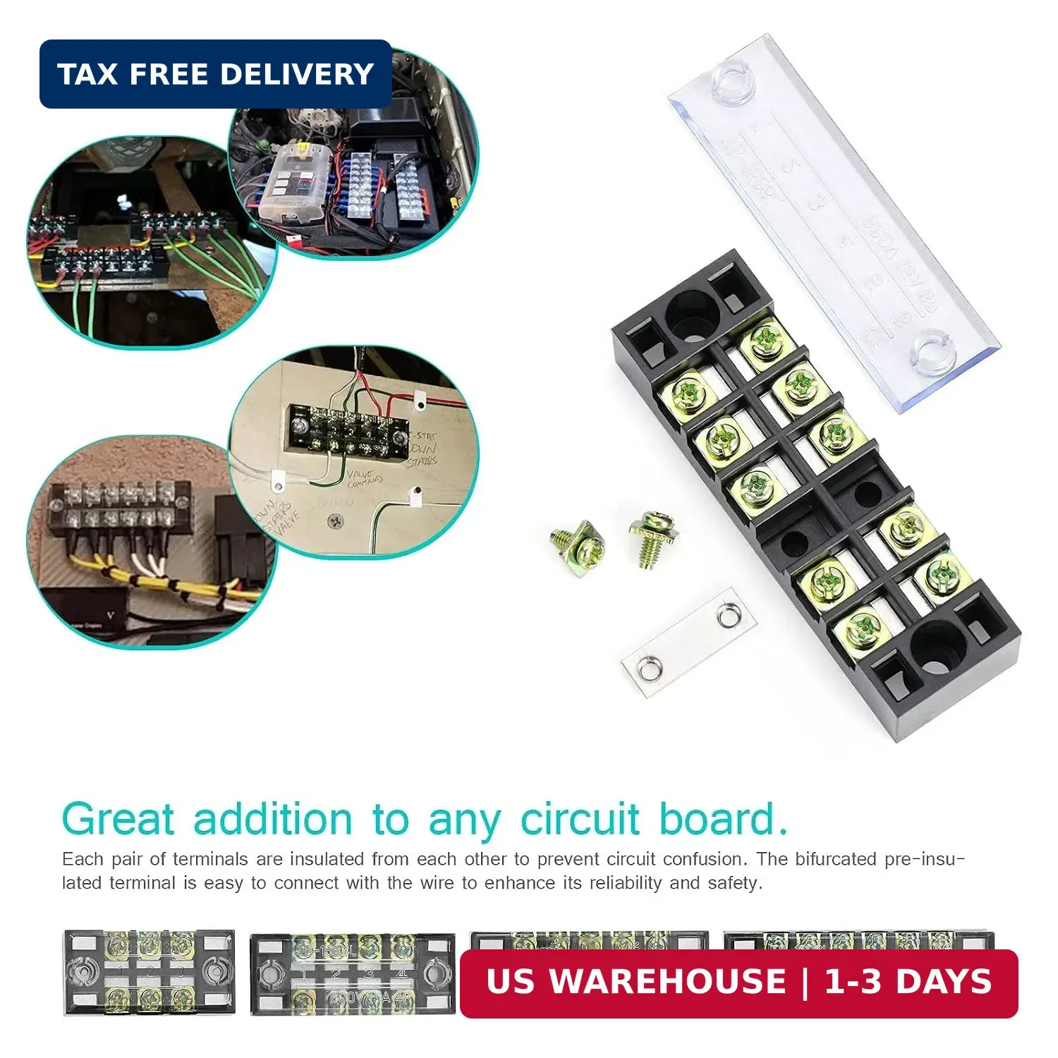 Terminal Block, 24Pcs 600V 15A Dual Row Screw Terminal Strip, 3/4/5/6 | Position