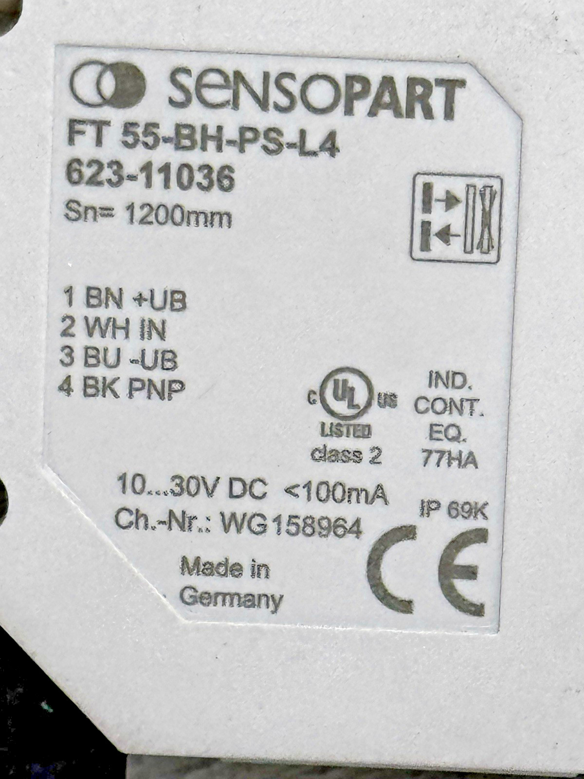 SENSOPART FT 55-BH-PS-L4 BlueLight Photoelectric Diffuse Sensor Long Scanning