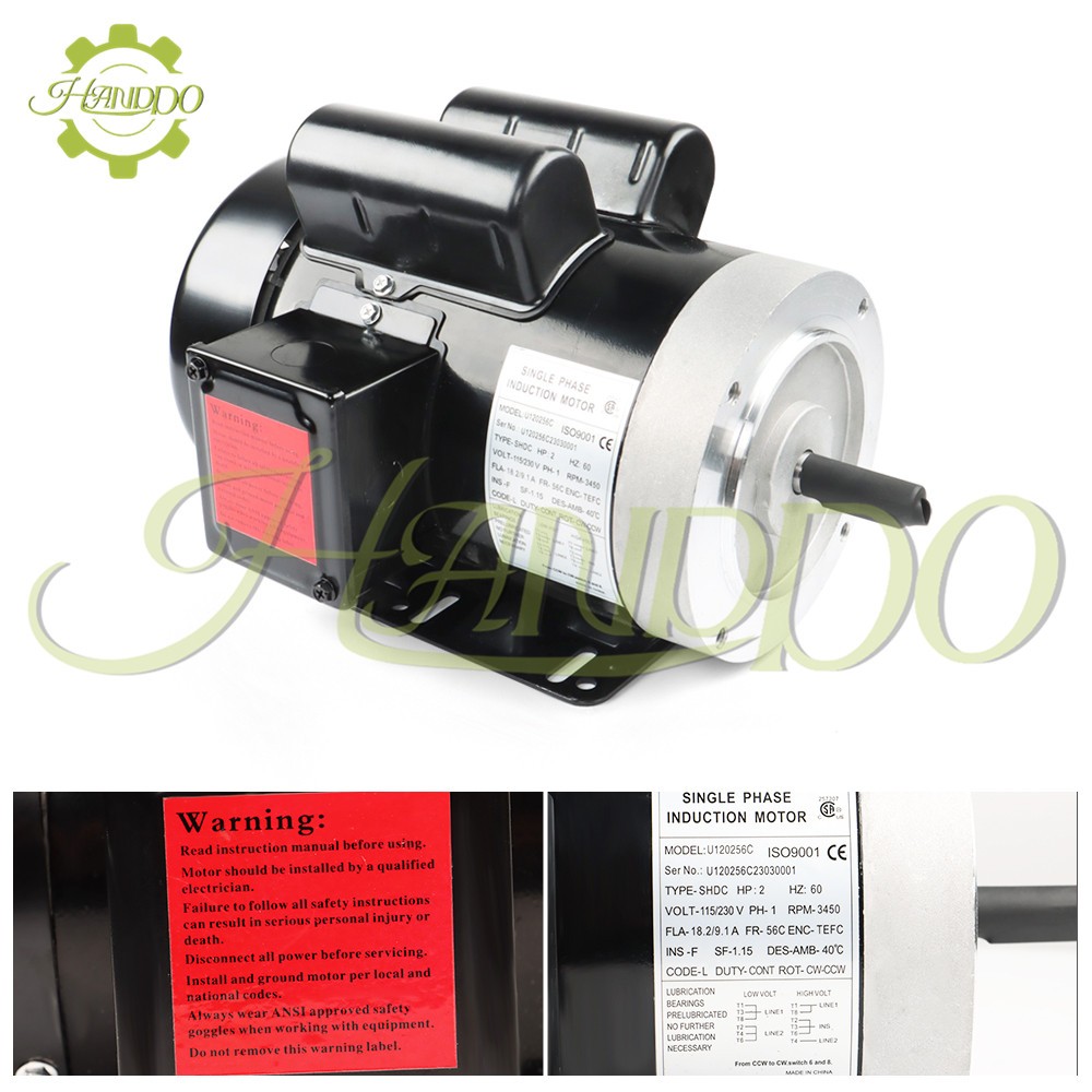 1Phase 115V/230V 60HZ CW/CCW Electric Motor 3450RPM 56C Frame 5/8″Shaft 2HP