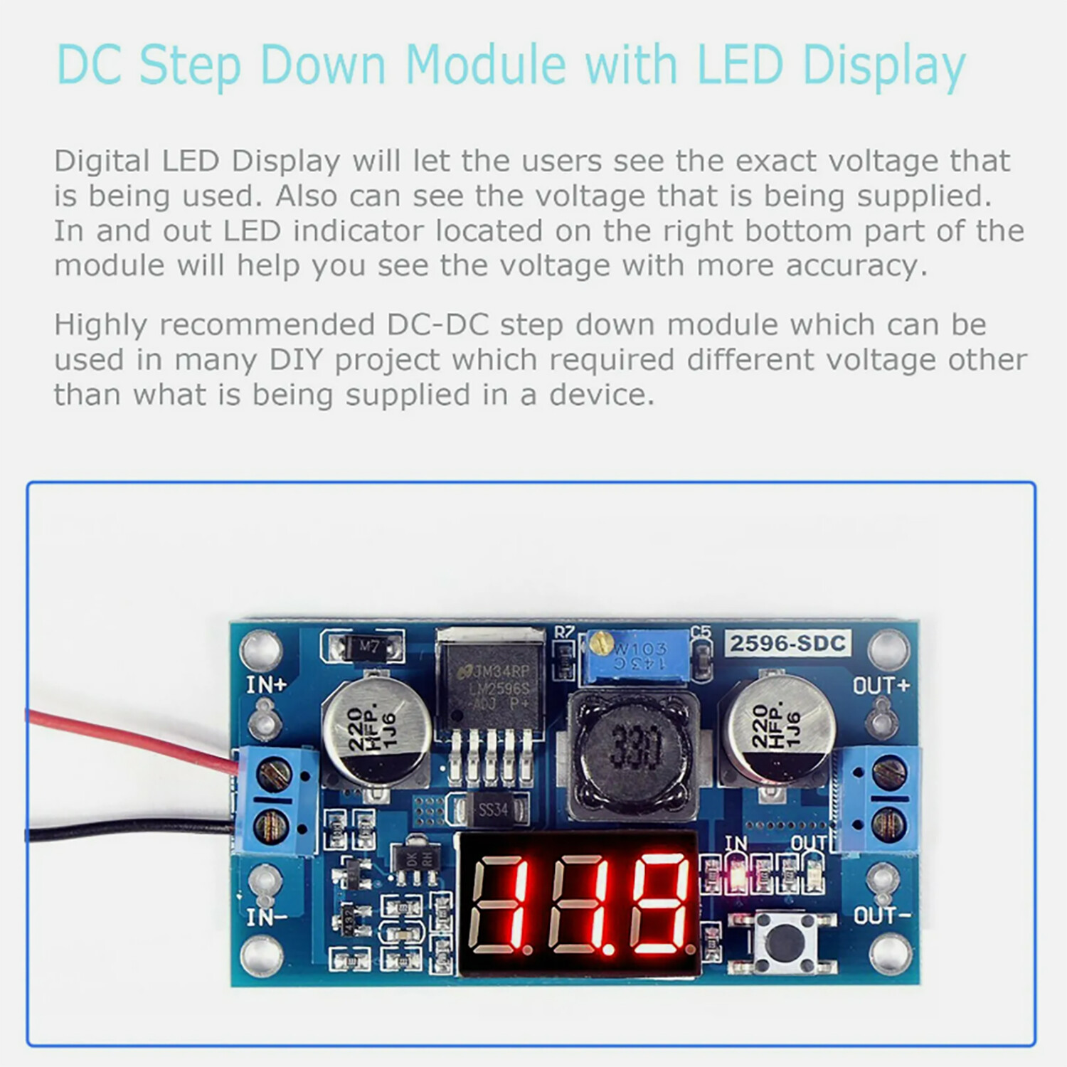 Buck Step-down LM2596 Power Converter Module DC 4.0~40 to 1.3-37V LED Voltmeter