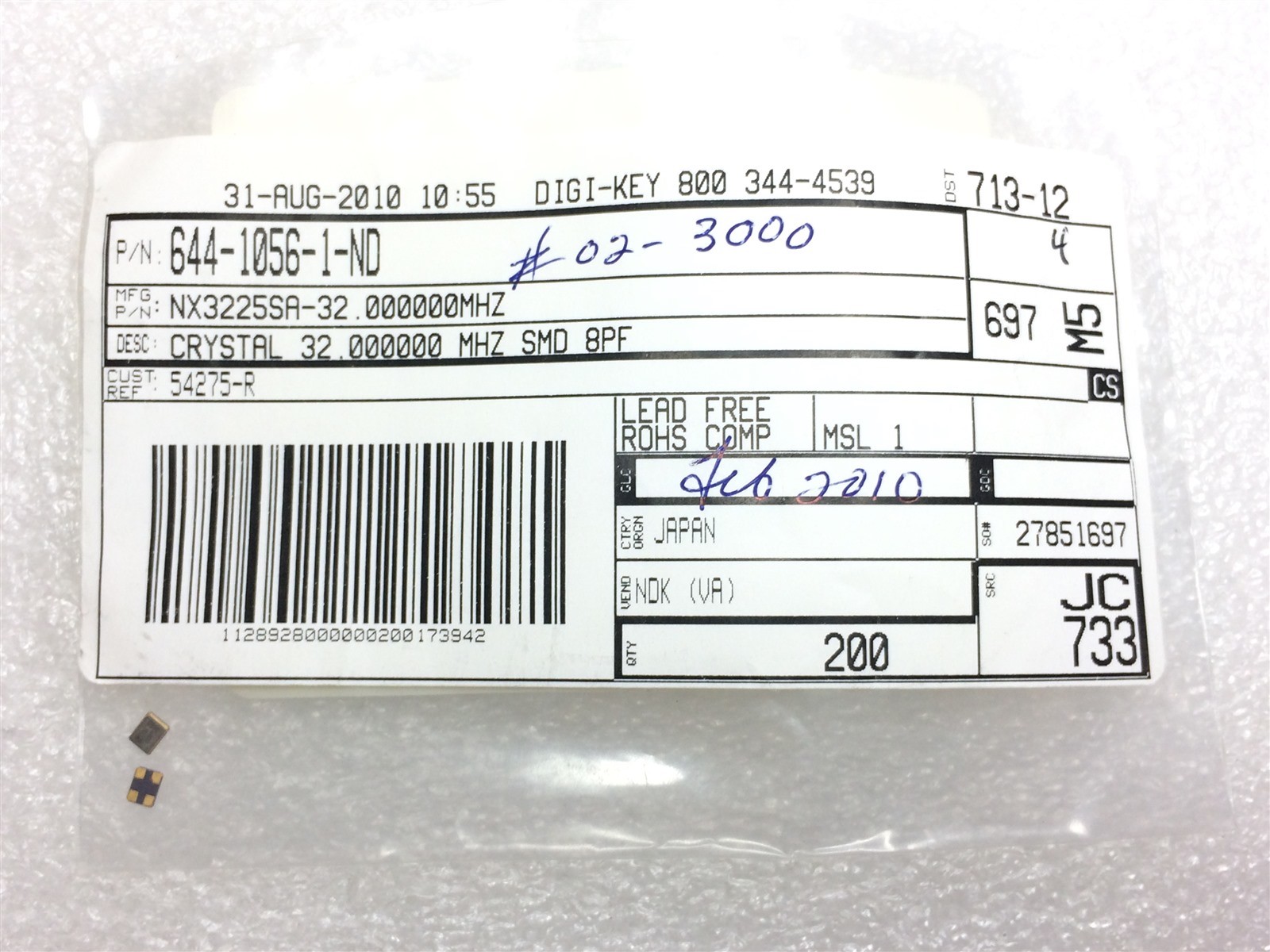 NX3225SA-32.000000MH NDK NX3225SA-32.000M XSTAL 32.0MHZ 8PF 15PPM ROHS 12 PIECES