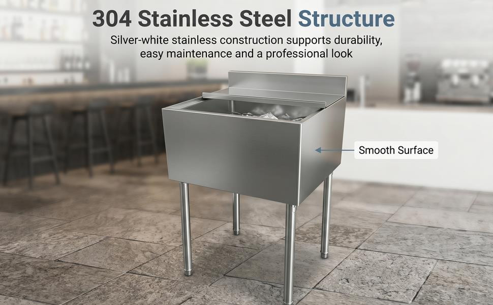 11×14in Stainless Steel Commercial Ice Bin w/Sliding Lid Drainage Ice Chest