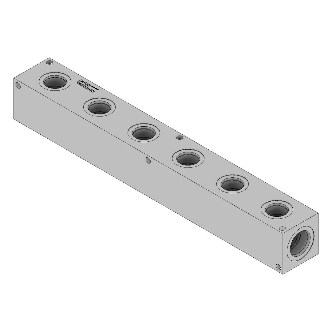 Daman AH0000616S Header Block, 6-Station, 3000PSI, 1-1/4in & 1in SAE Ports