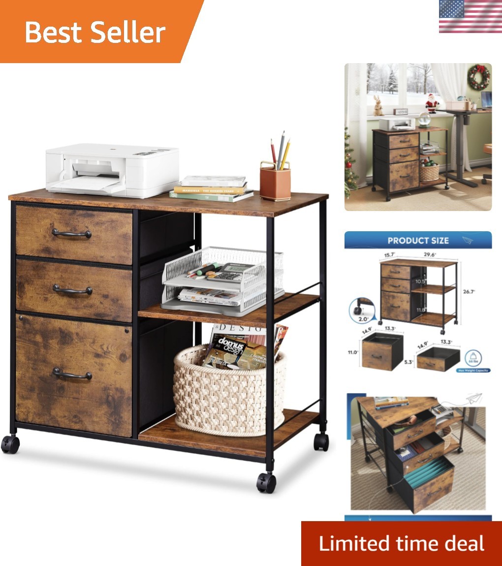 3 Drawer Mobile File Cabinet, Rolling Printer Stand with Open Storage Shelf, …
