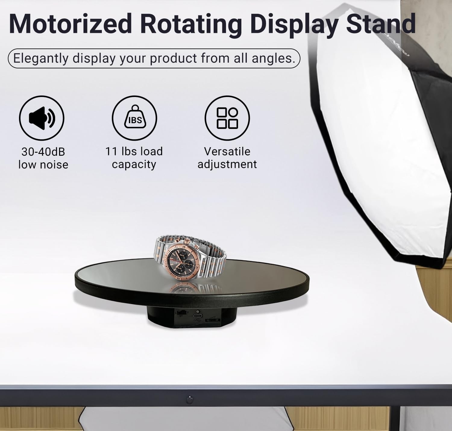 Motorized 10in Electric Rotating Display Stand Holds 11lbs Jewelry Photography