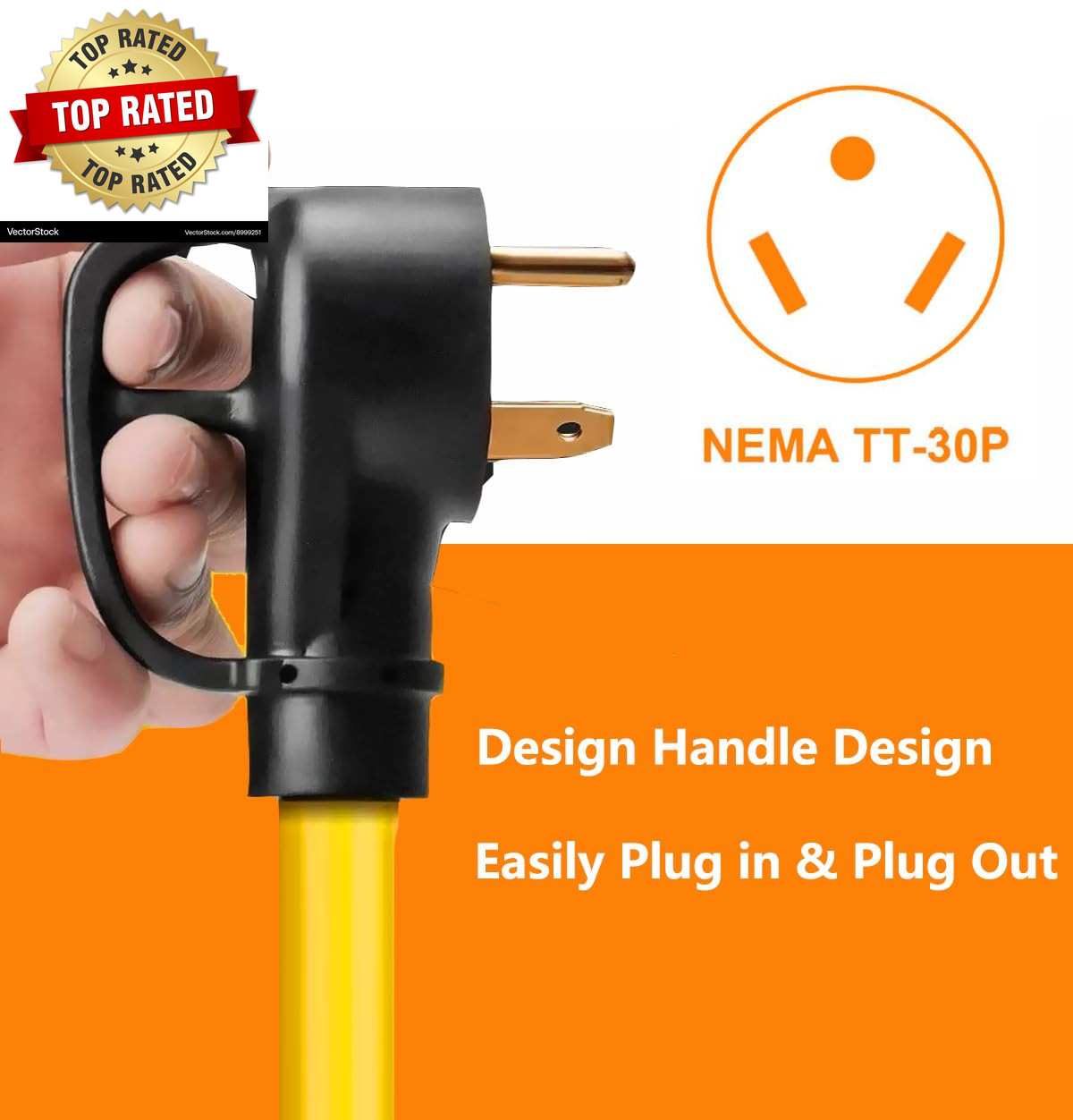 30 Amp to 20 Amp 110V RV Cord Distribution Plug Adapter, NEMA TT-30P to 3X 5-20R
