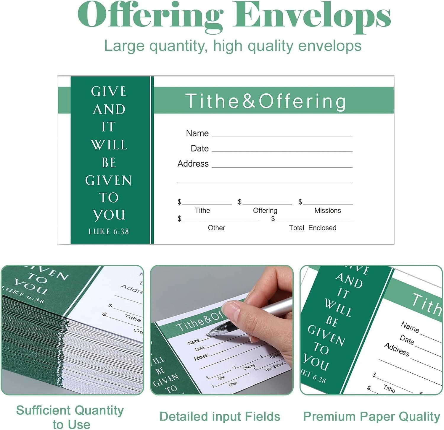 500 Count Tithes and Offering Envelopes for Donation Envelope Bill Size Checks a