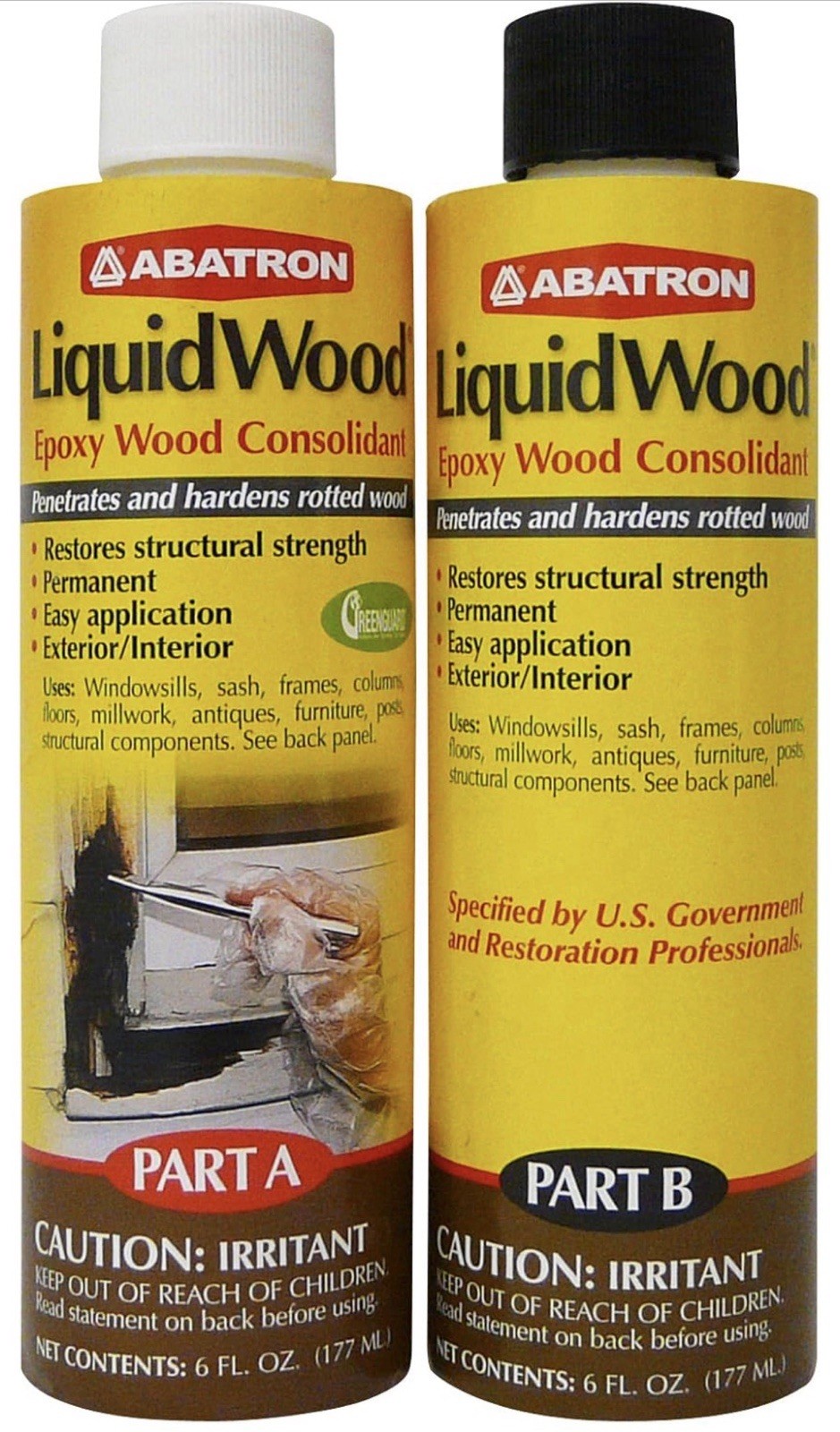 Abatron LiquidWood Epoxy Wood Consolidant Kit 12 Oz Part A & B LWAB6OR