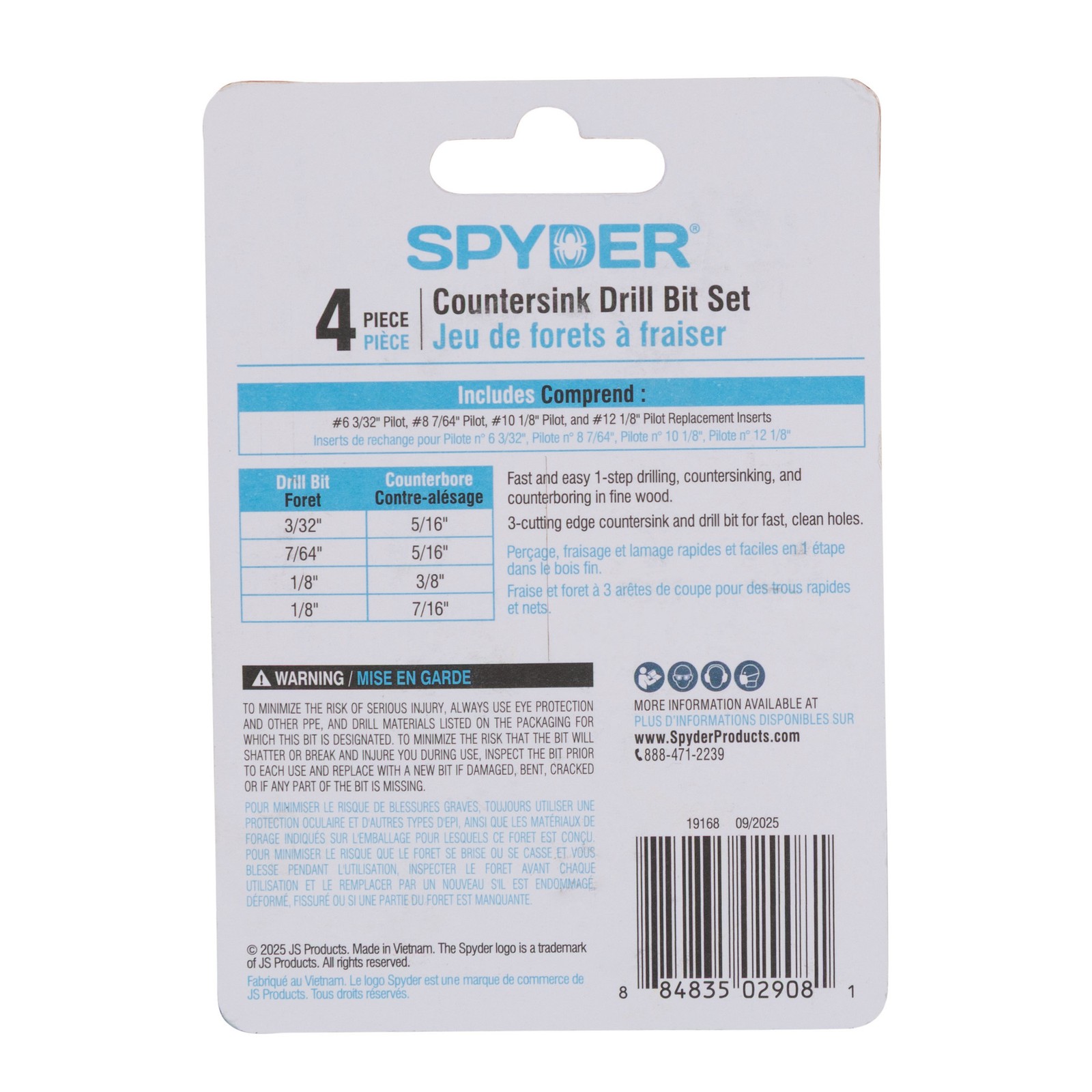 Spyder 4-Piece HSS Countersink Twist Drill Bit Set, 19168