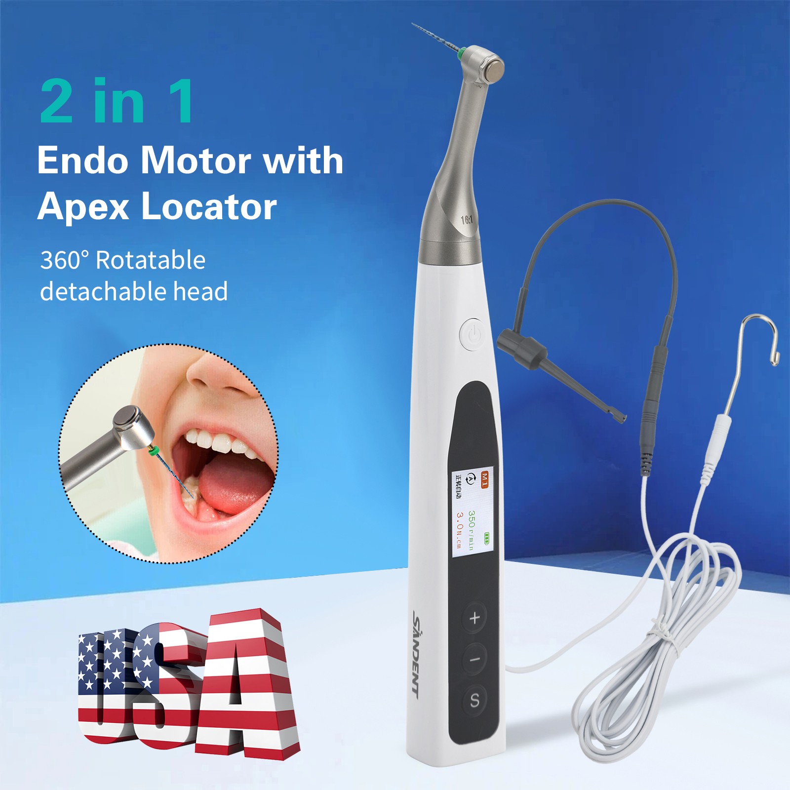 2 in 1 Wireless Dental Endo Motor with Apex Locator Root Canal Treatment SANDENT