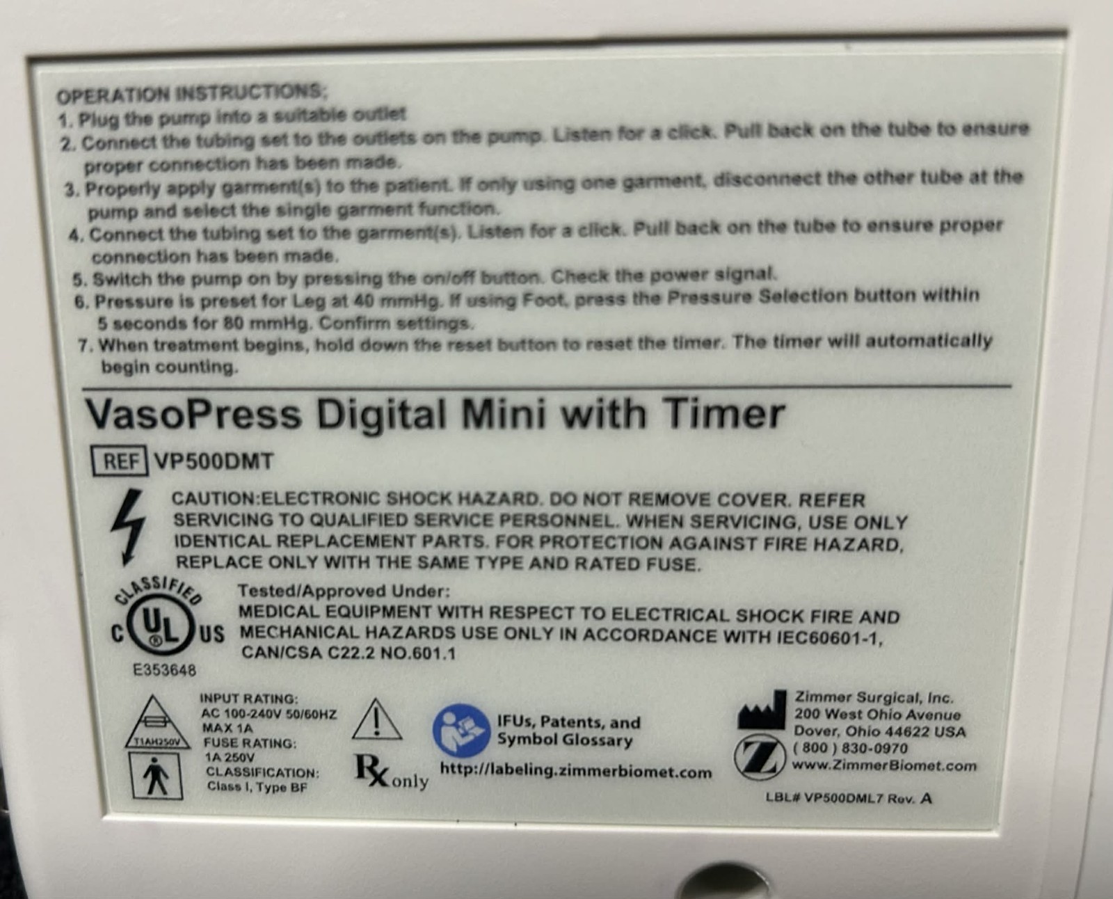 VASOPRESS 🔥 DIGITAL MINI SCD DVT PUMP COMPRESSION ZIMMER BIOMET CTC SUPREME