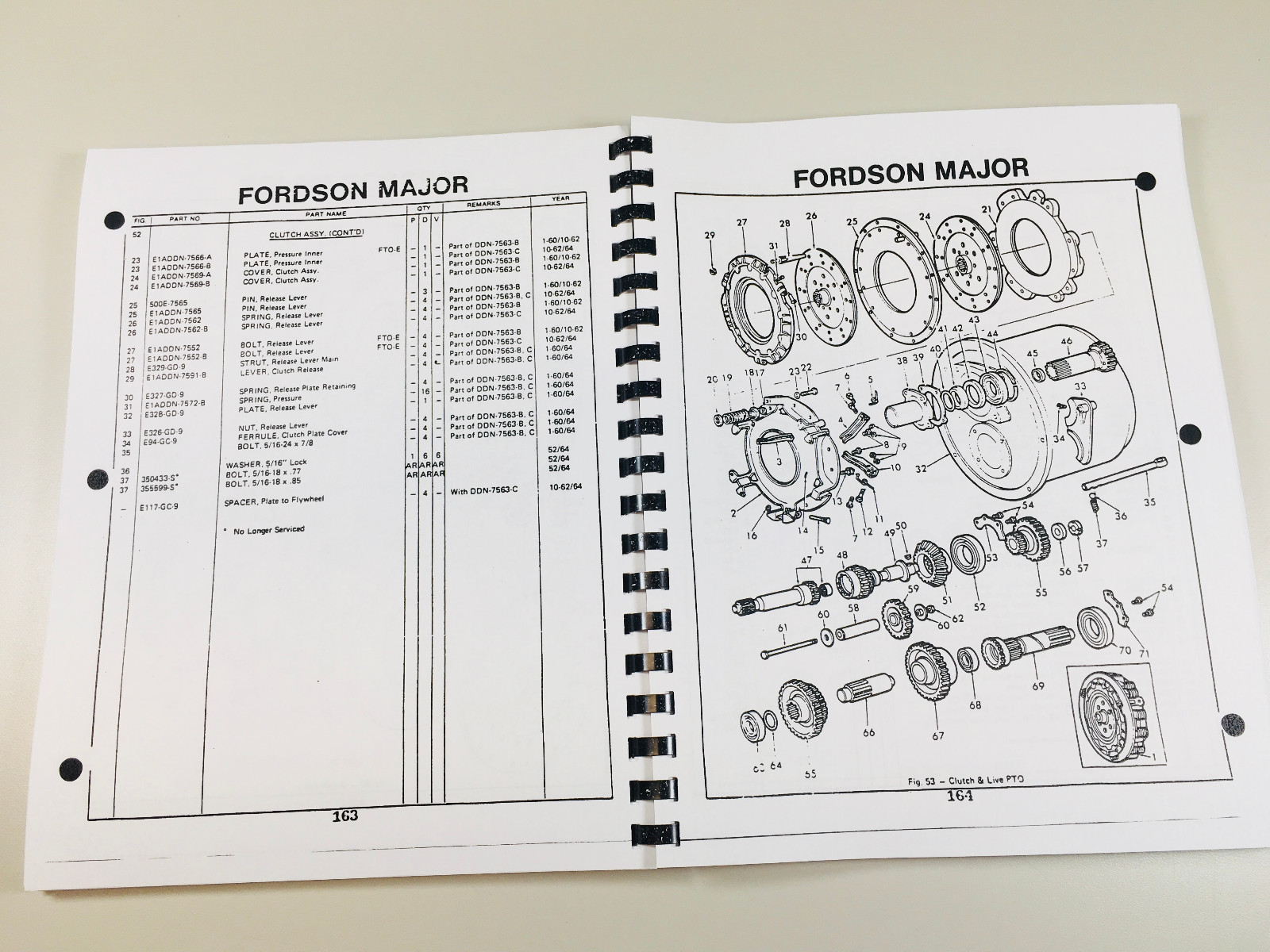 Ford Fordson Super Major 1960/64 Major 1952/60 Tractor Parts Manual Catalog