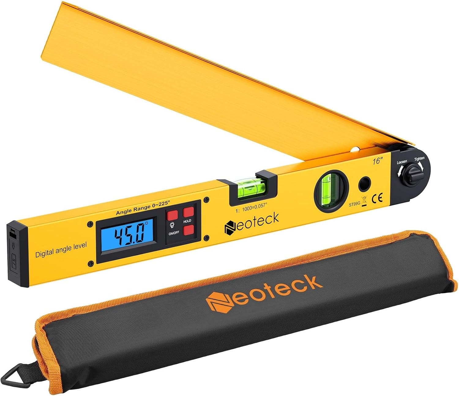 Aluminum Digital Angle Finder Protractor 225° 16 Inch Backlit LCD Digital with H