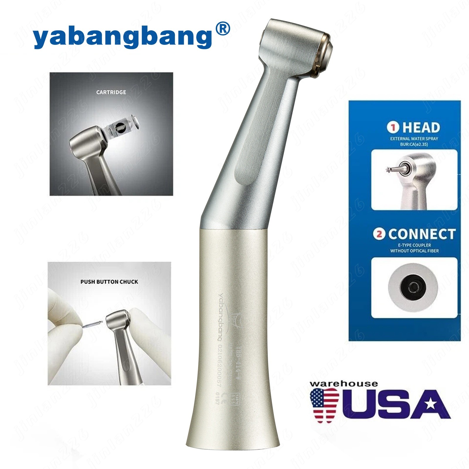 YBB Dental 1:1 Slow Low Speed Handpiece Push Button Contra Angle fit CA burs