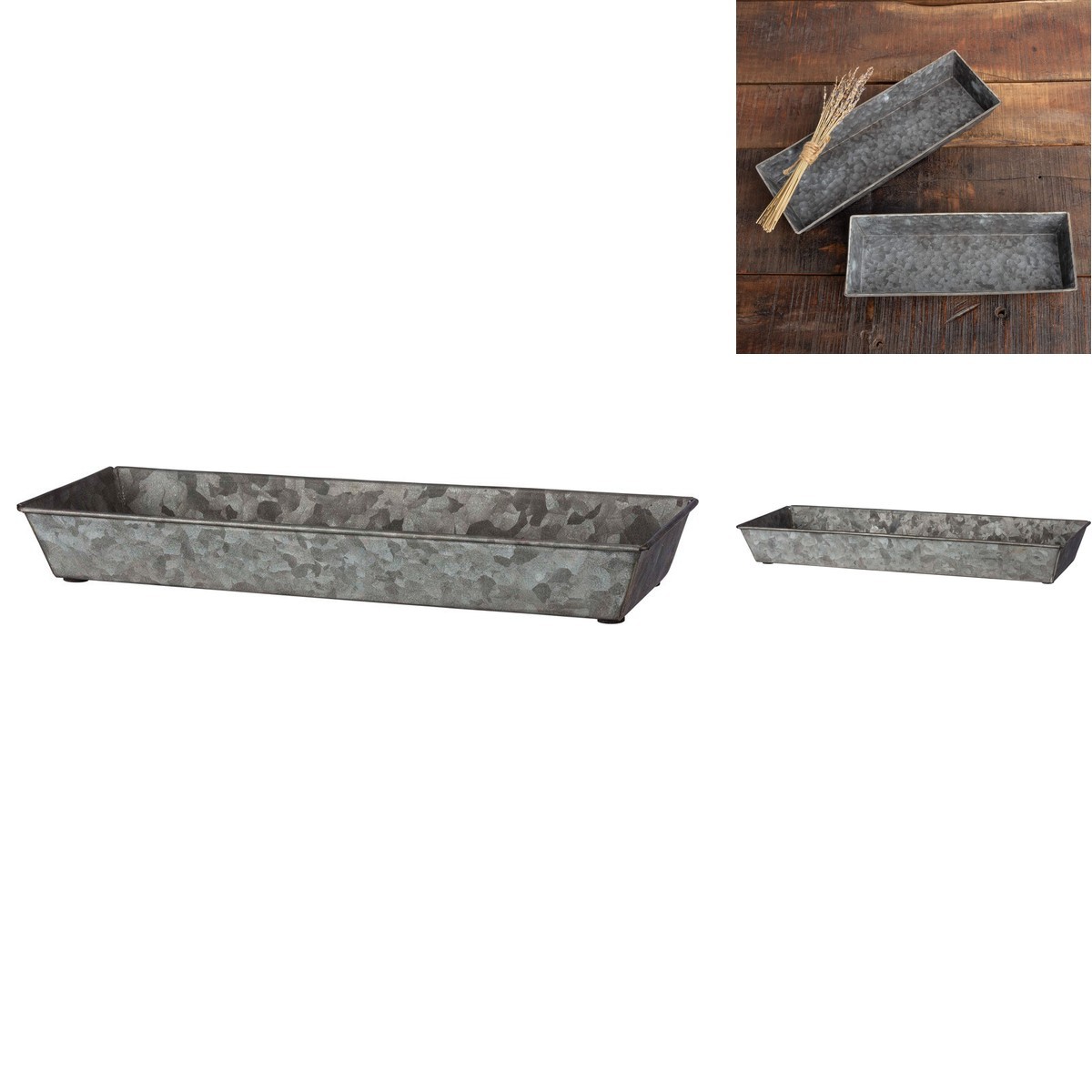 Primitives By Kathy 39710 Galvanized Rectangular Trays Set Of Two Rustic Tin