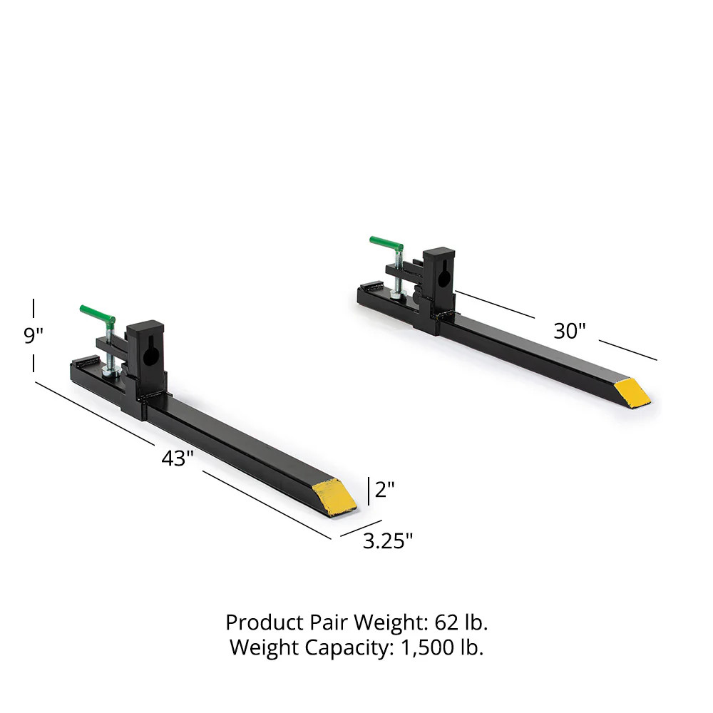 Titan Attachments Light-Duty 43″ Clamp-On Pallet Forks, 30″ x 3″ Fork Length