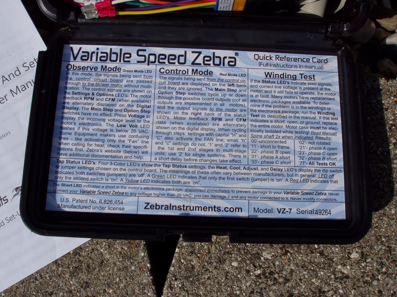 ZEBRA INSTRUMENTS VZ-7 VARIABLE SPEED ECM MOTOR TESTER HVAC DIAGNOSTICS GD COND