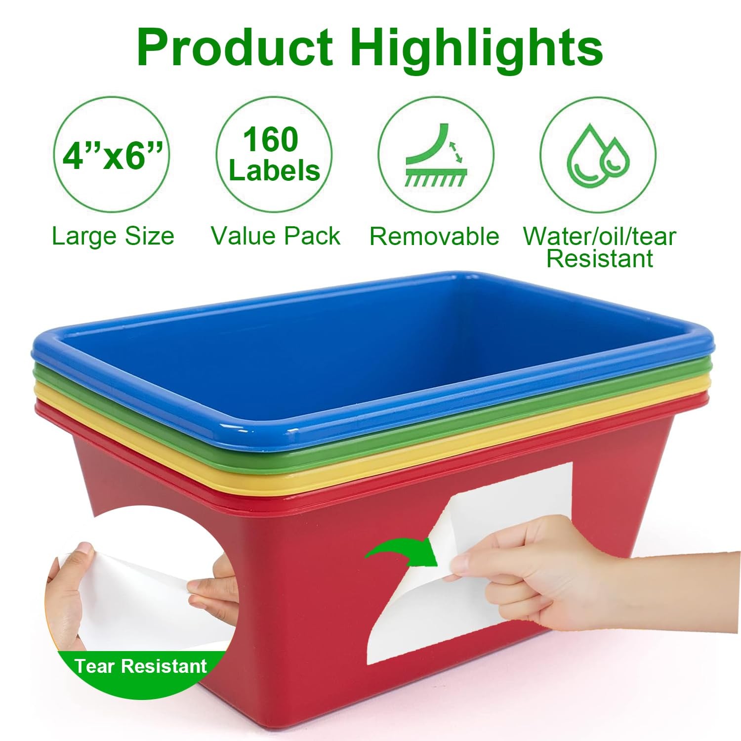 150 Pcs Labels for Storage Bins, 6 X 4 Inch Removable Tear 6″ x 4″, White