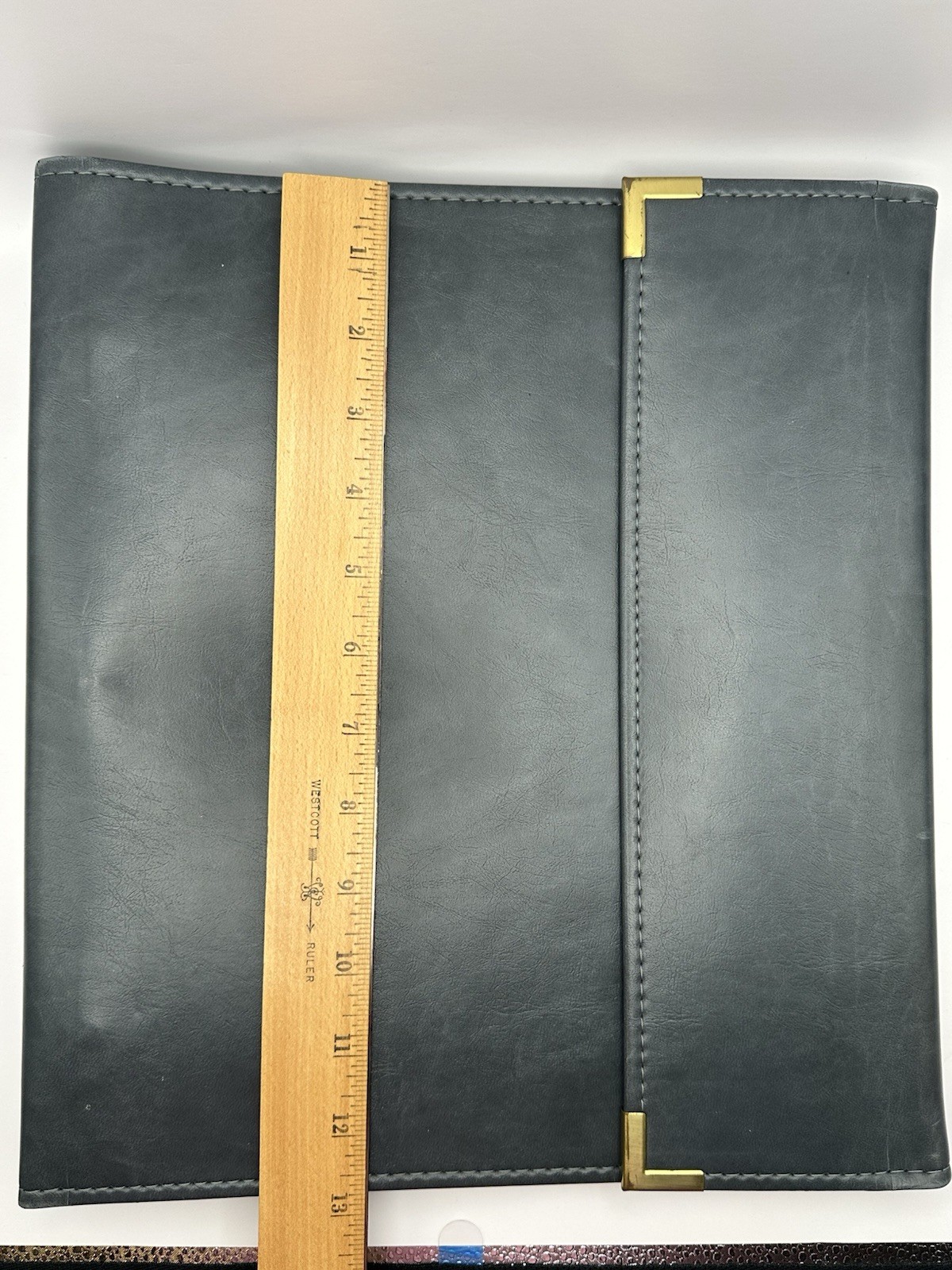 Cambridge Gray Leather Daily Use Binder with Metal Corners & Card Holder