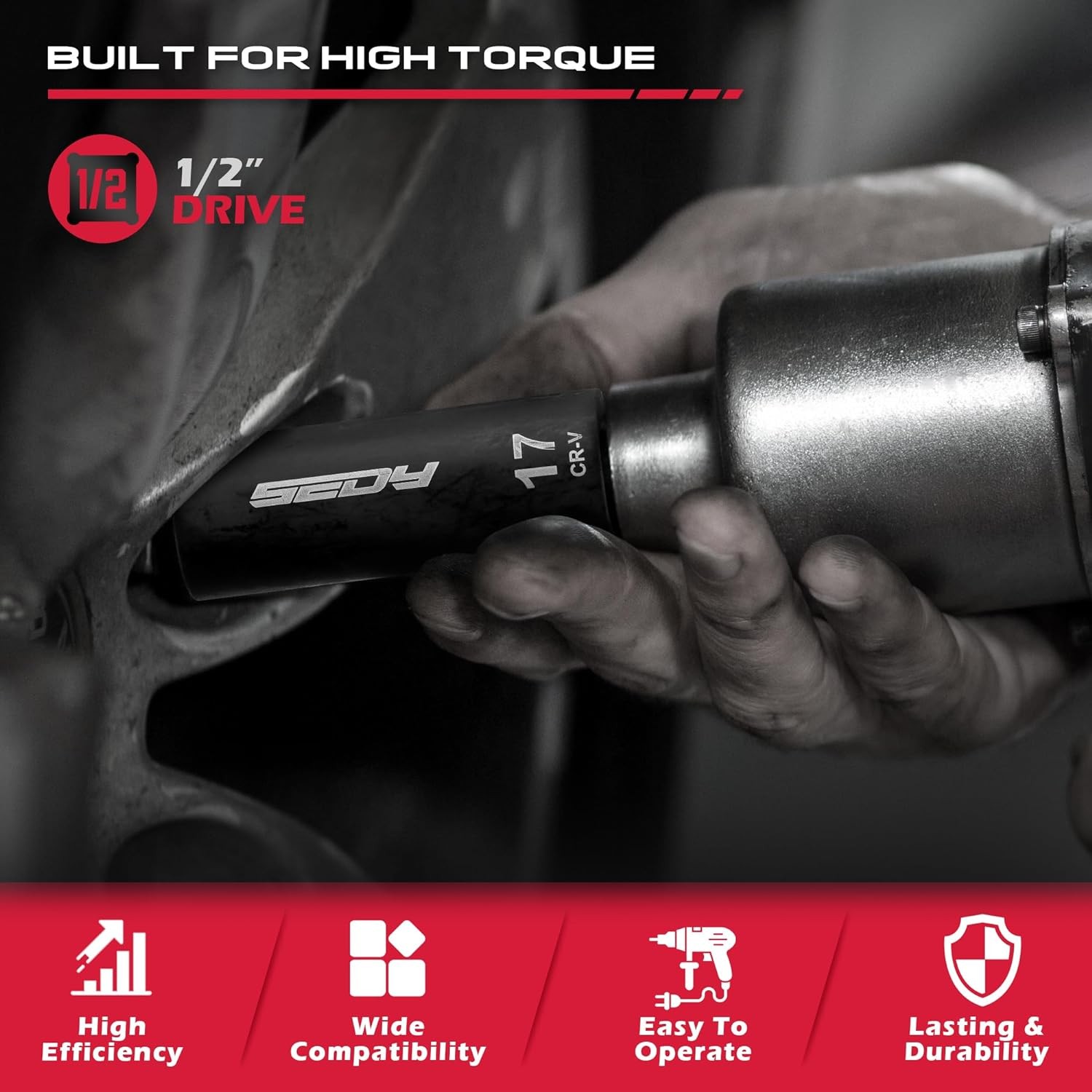 9-Piece 1/2″ Drive Impact Socket Set, SAE (3/8 to 1 inch) and Metric (10-24mm)