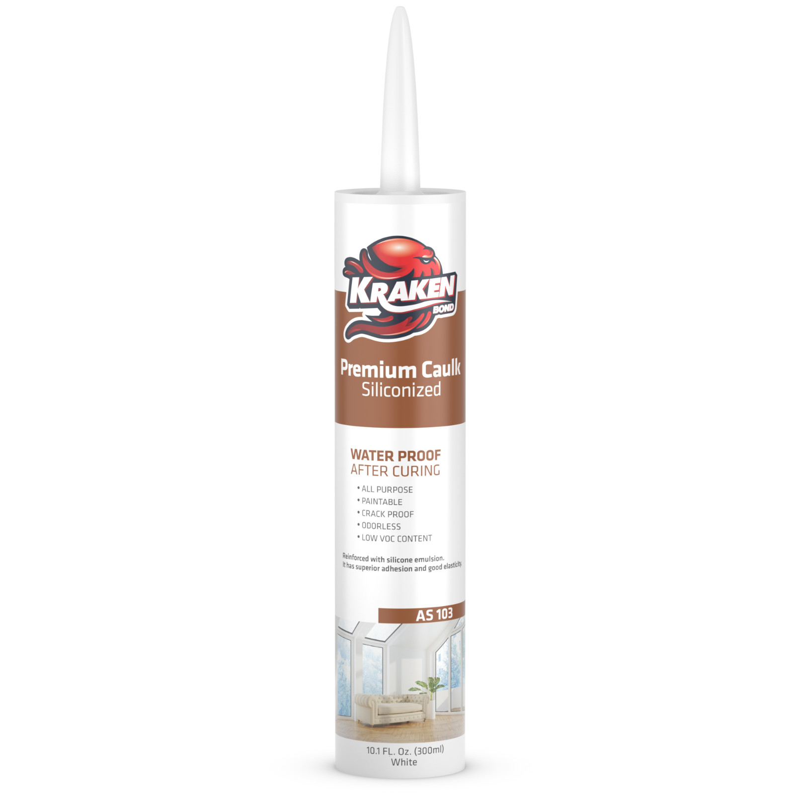Kraken Bond Premium Siliconized Caulk Sealant, 10.1oz 12 Pack – White