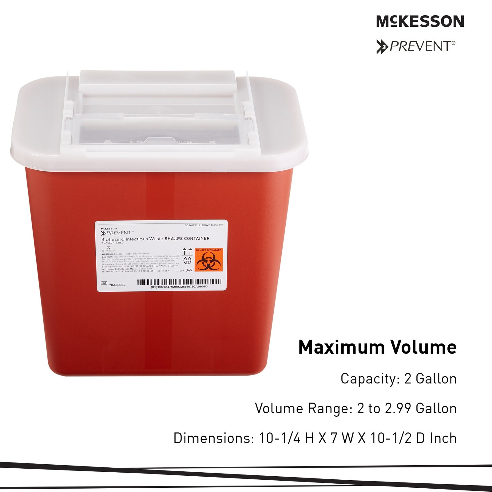 McKesson Prevent Sharps Container 2 gal. Horizontal Entry