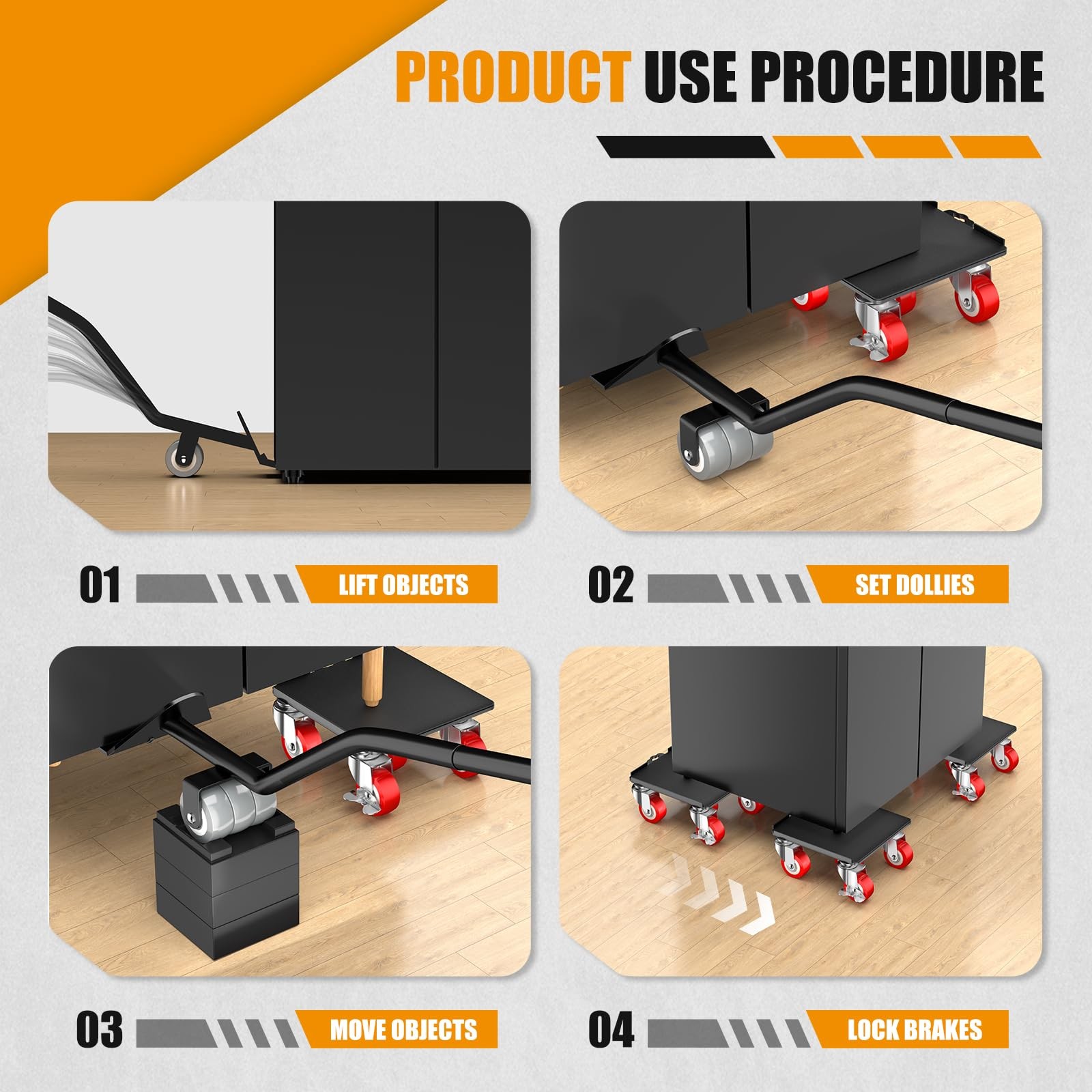 Heavy Duty 1500lbs Furniture Dolly Set, Carbon Steel with Locking Wheels