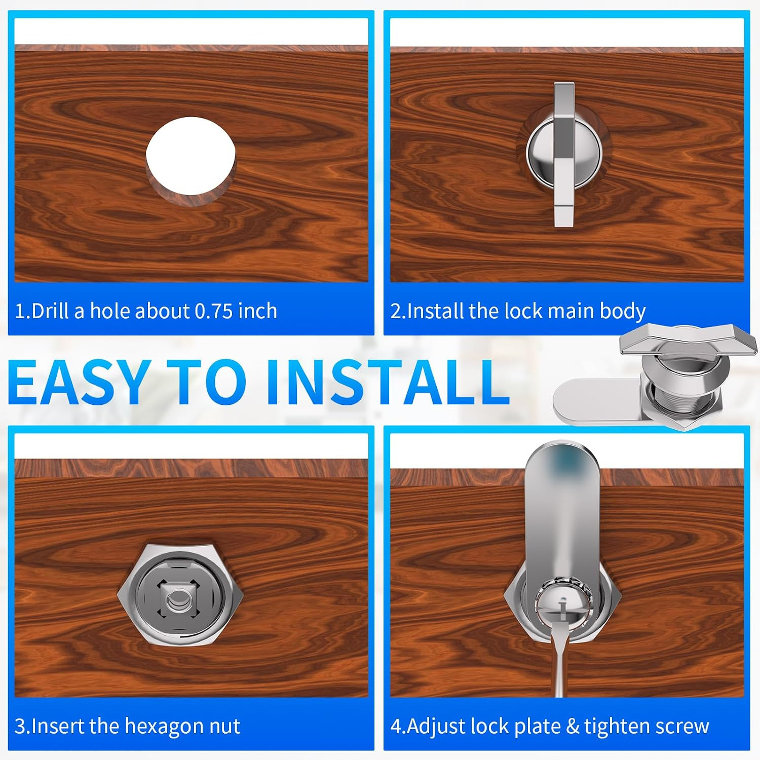 5/8 Inch Thumb Operated Offset Cam Lock, 5Pcs Keyless Compartment for RV, Cabine
