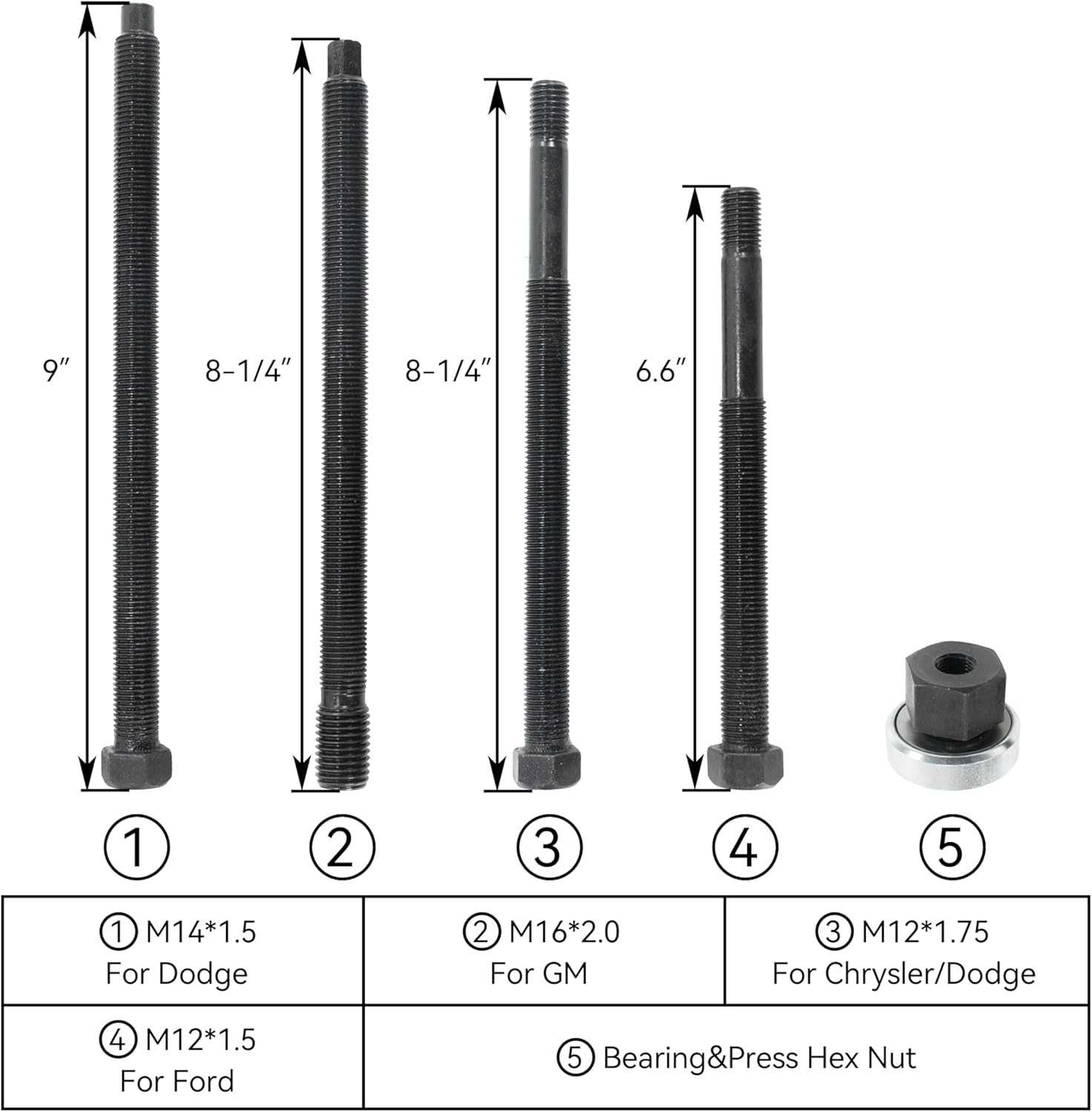 HFS(R) 5Pcs Long Reach Harmonic Balancer Installer Kit, 4 Adapters & Nut Bearing