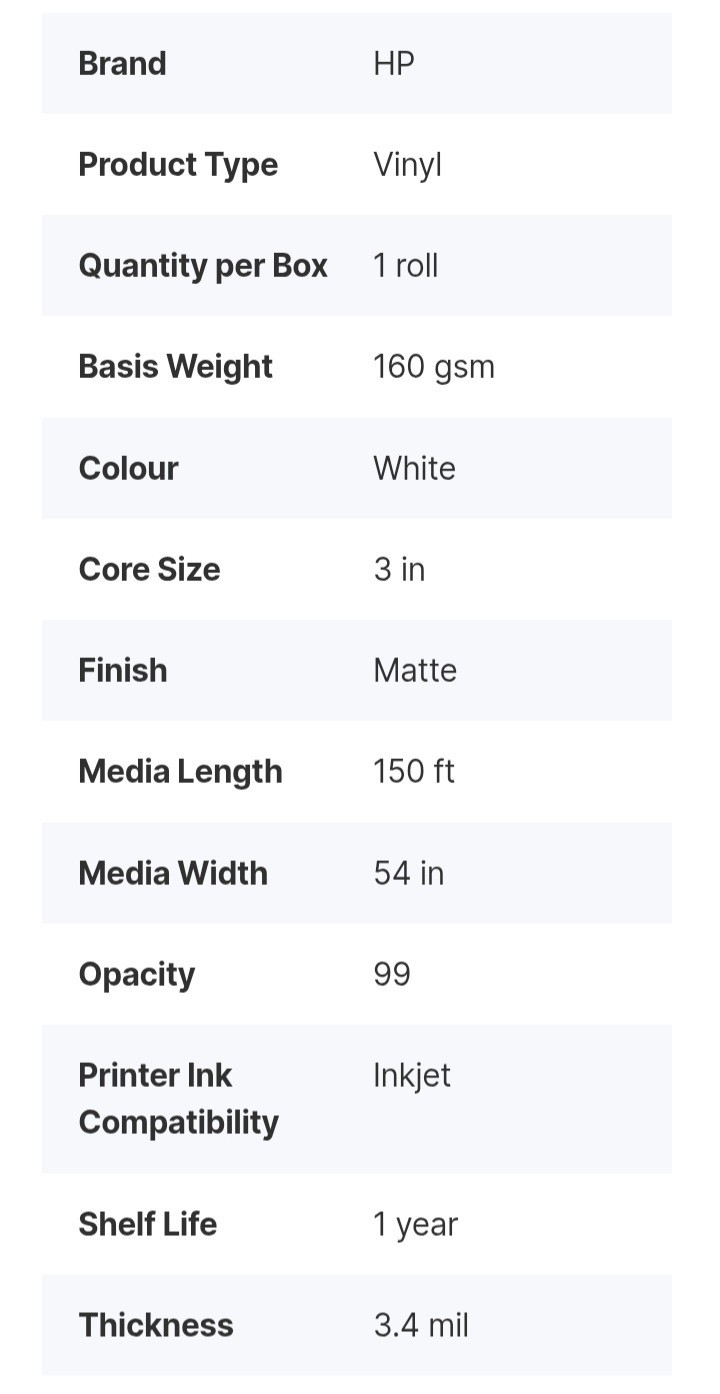 HP Prime Matte Air GP Vinyl 54in X 150ft (4WM66A) Large Format Media