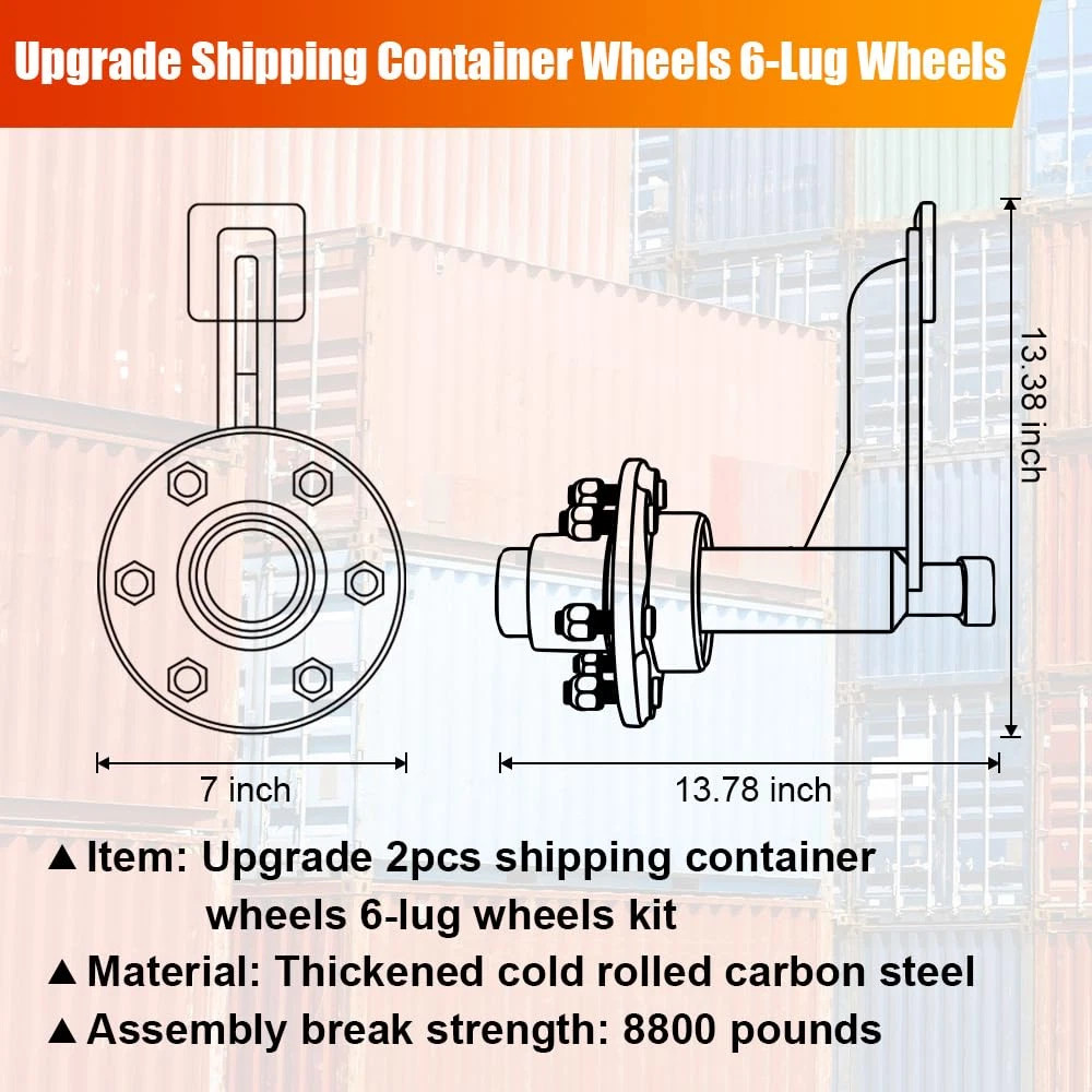 2-Pack 8800lbs Shipping Container Wheels，6×5.5 Lug，Heavy-Duty Container Axles