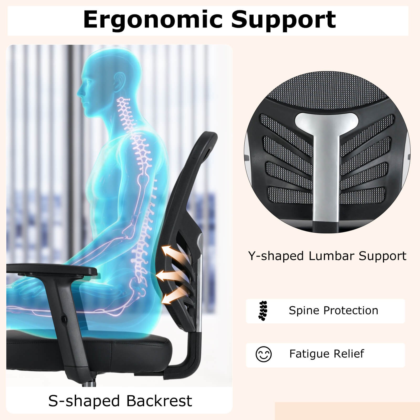 Costway Mesh Drafting Chair Office Chair w/Adjustable Armrests & Foot-Ring Black