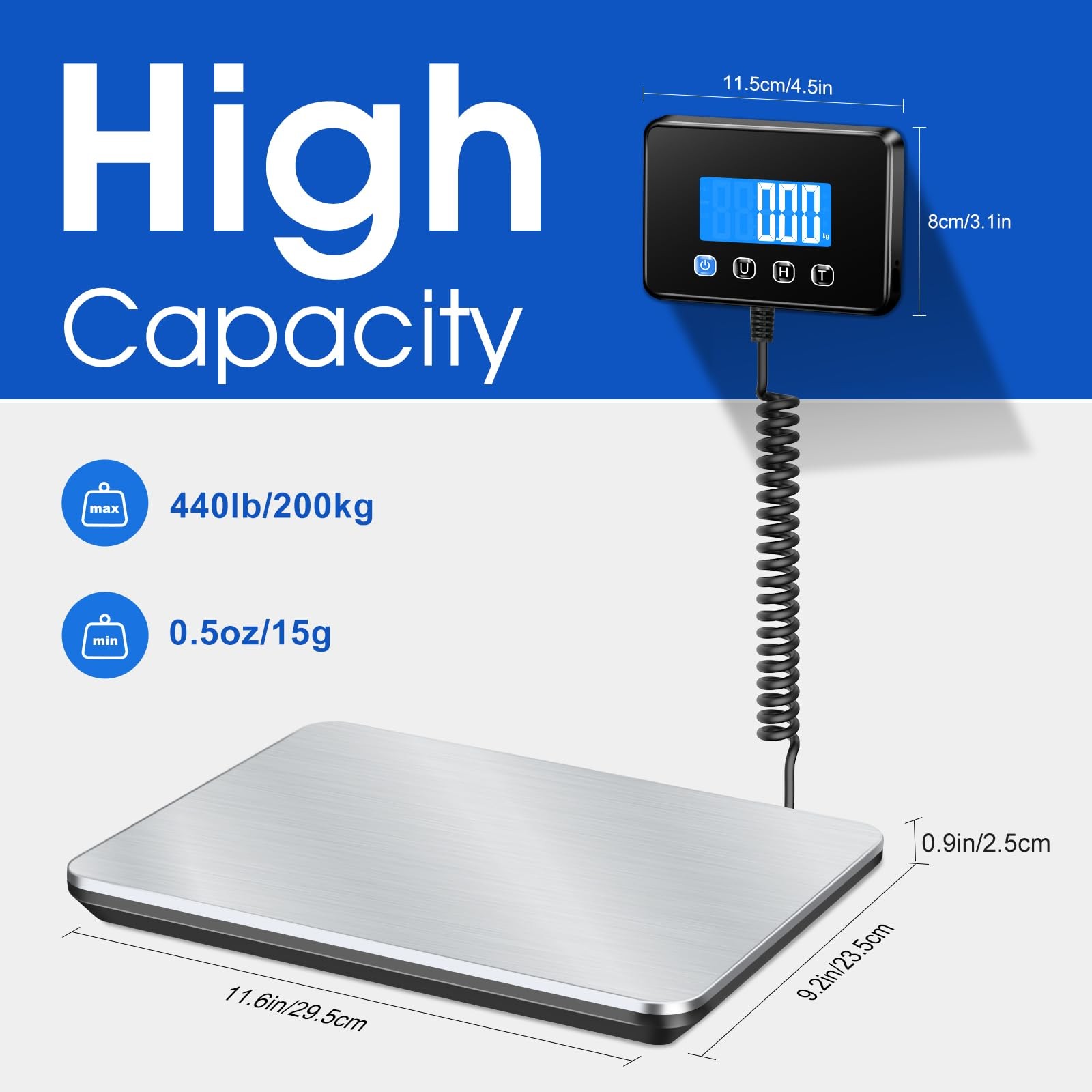 Luggage Scale 440lb Digital Shipping Scale with 0.35oz Accuracy, Tare/Hold, U…
