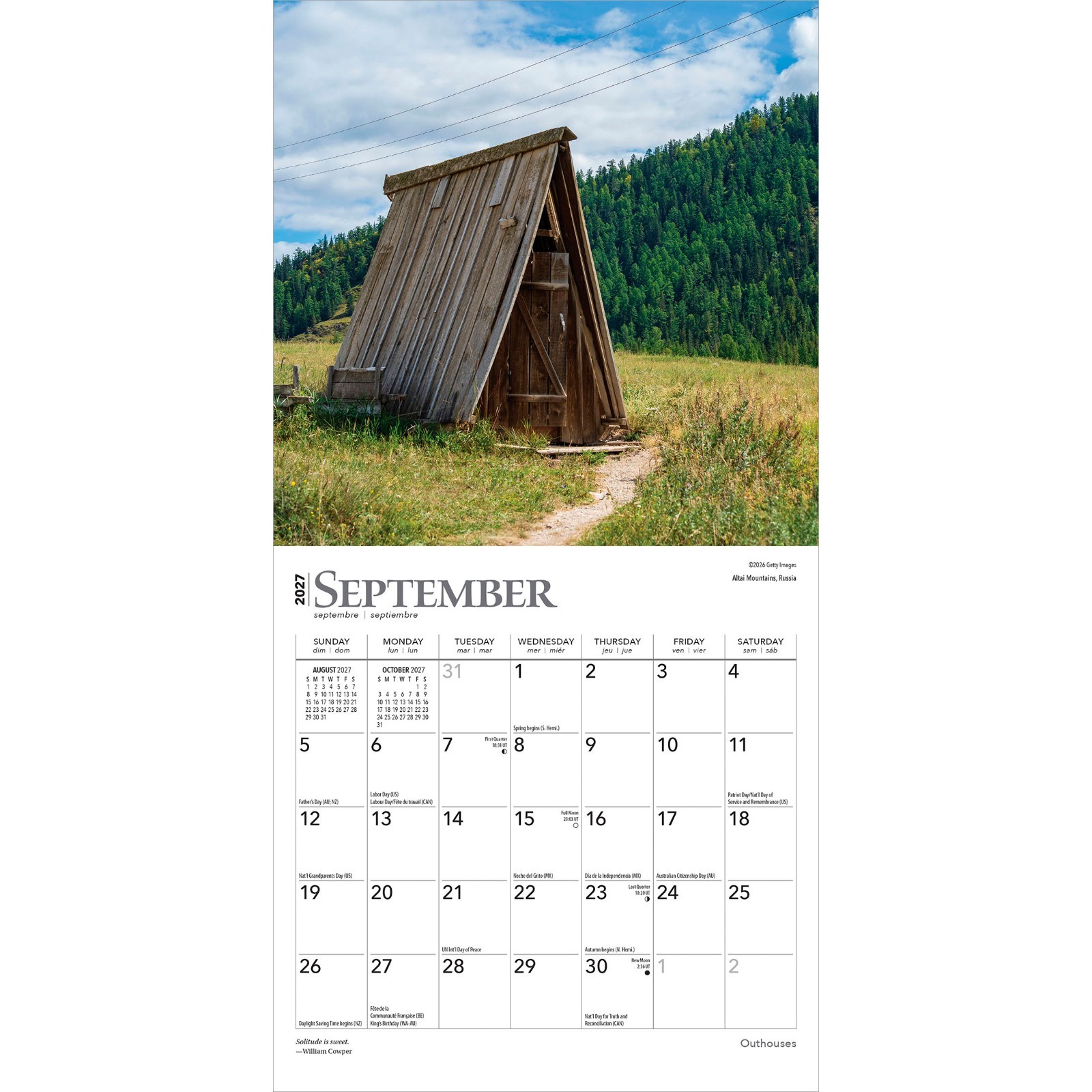 Outhouses | 2027 7×14″ (Hanging) Monthly Mini Wall Calendar