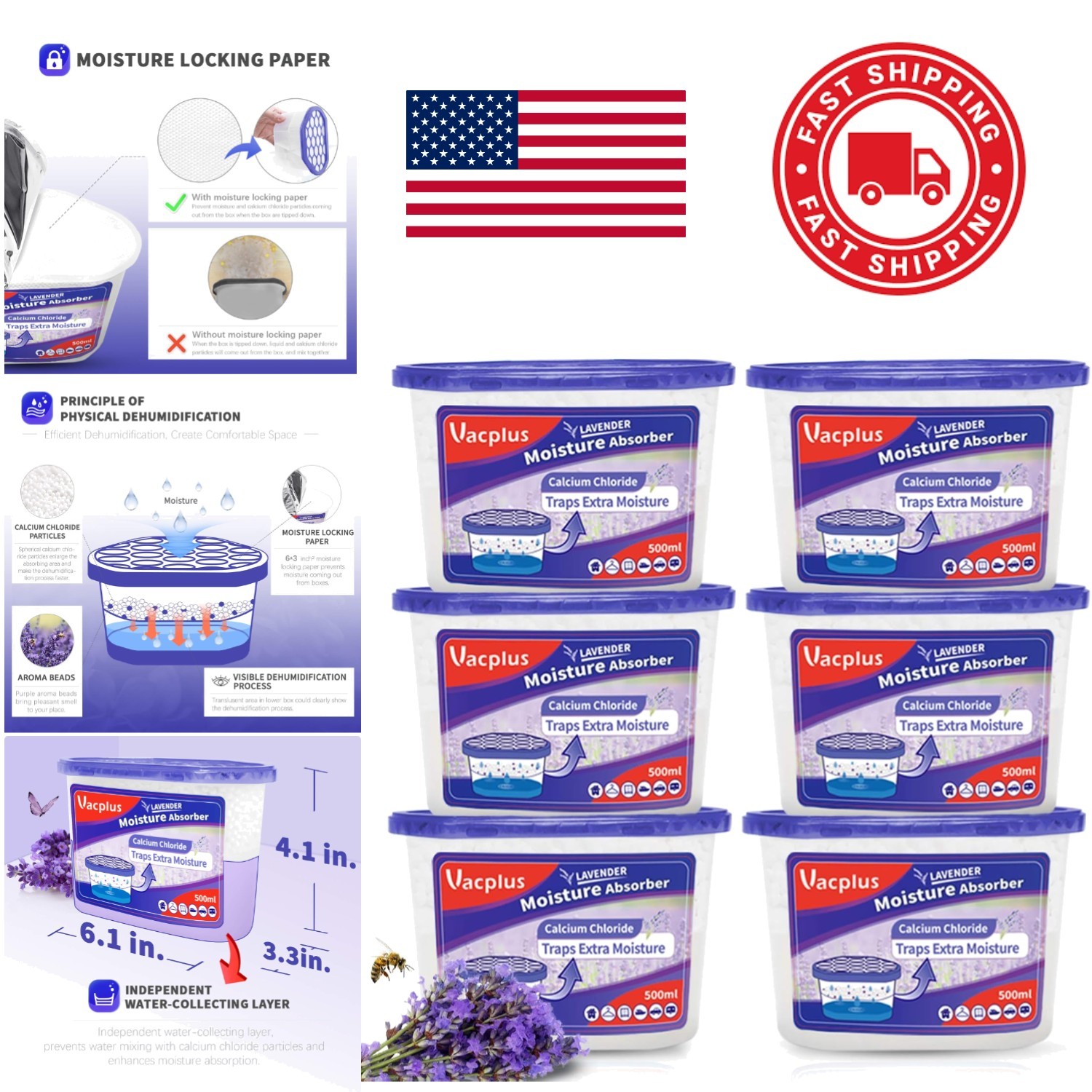 Moisture Absorbers 6 Pack Portable Dehumidifier with Lavender Scent 10.5 Ounces