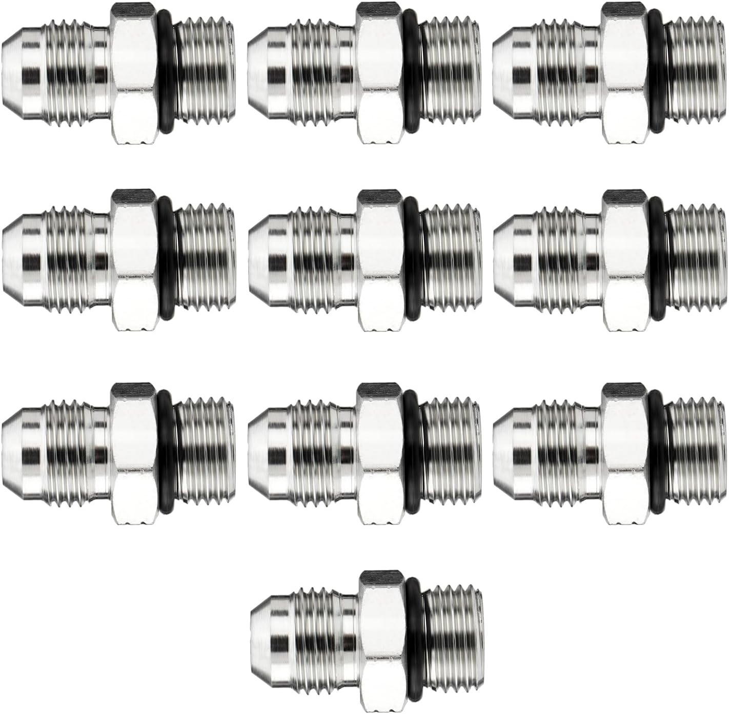 10x Hydraulic Hose Adapter Fittings: 3/8″ JIC 37° Male x #6 SAE/ORB Male Thread