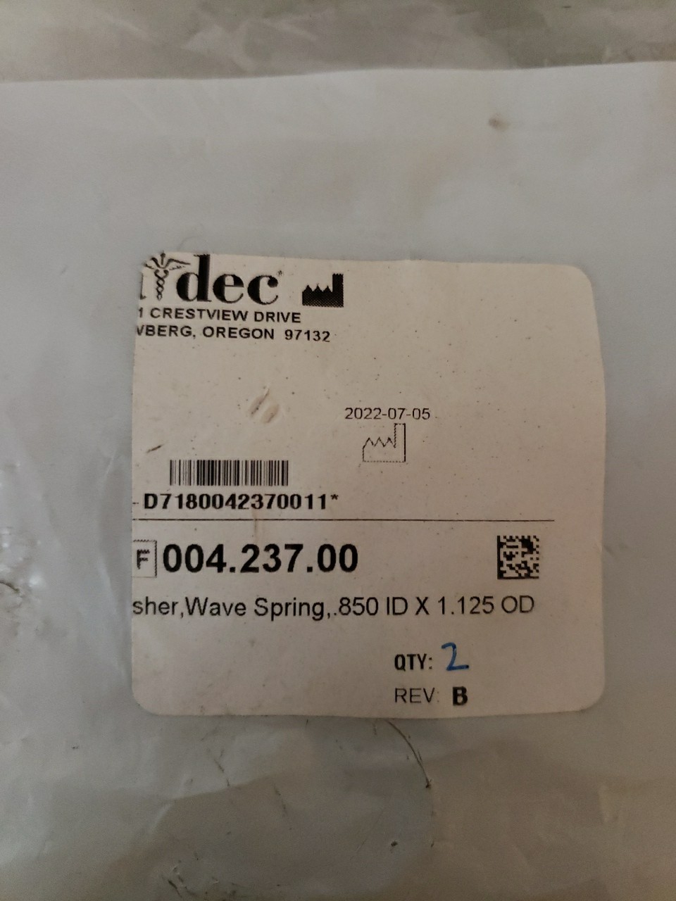 Adec Parts For Delivery System 004.237.00 Sher, Wave, Spring