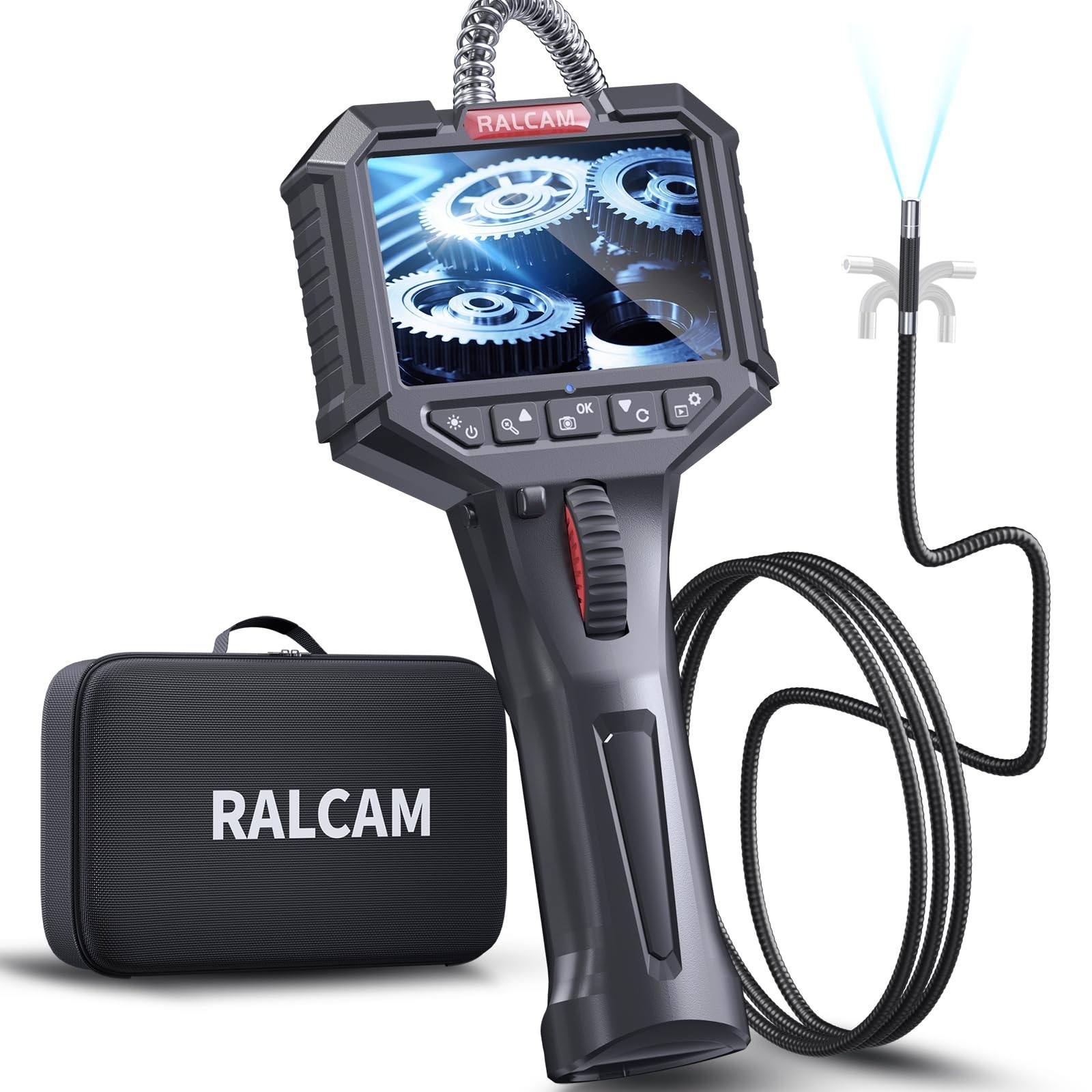 HD Two-Way Articulating Borescope Endoscope Camera with Light, 0.24in Probe, 3.3