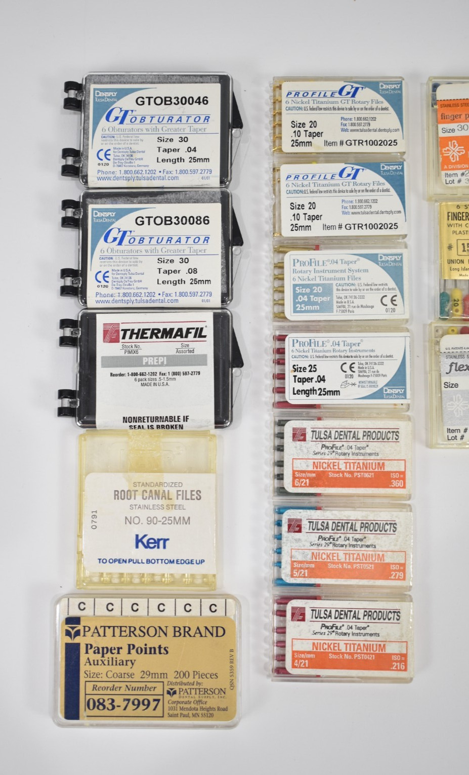 Dental Endodontic Products Various Sizes 25 Total Boxes as Shown