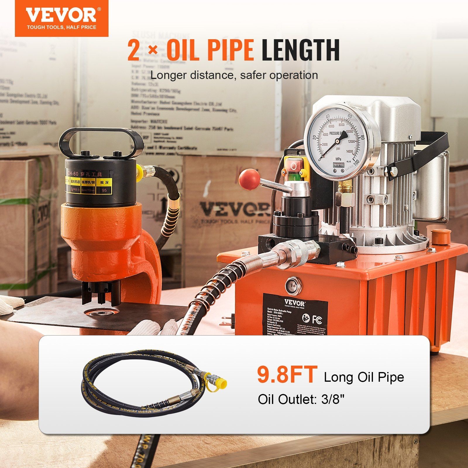 750W 110V Double-Acting Hydraulic Pump 10000PSI 488in³/8L Lever